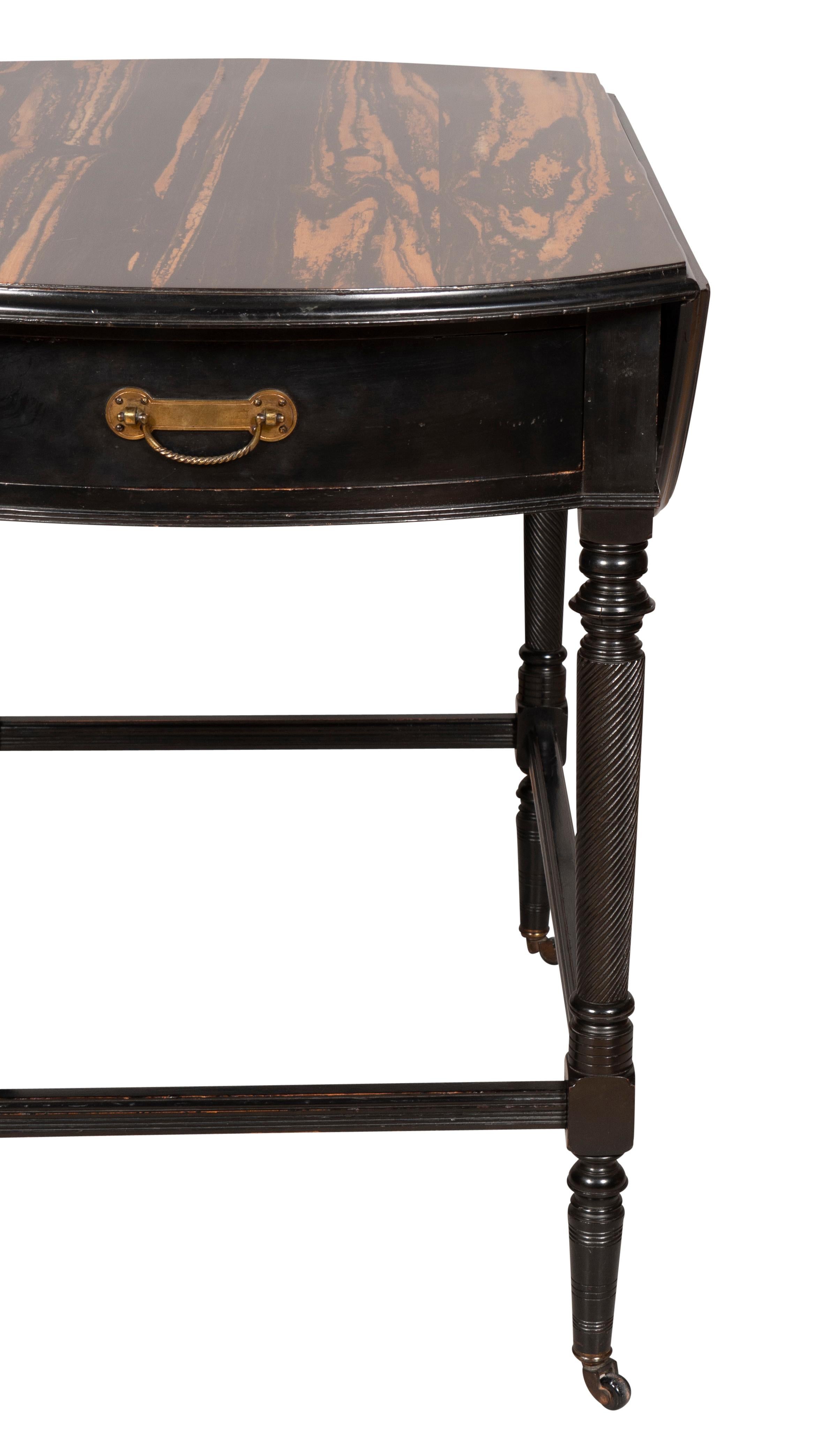 English Aesthetic Movement Calamander and Ebonized Pembroke Table