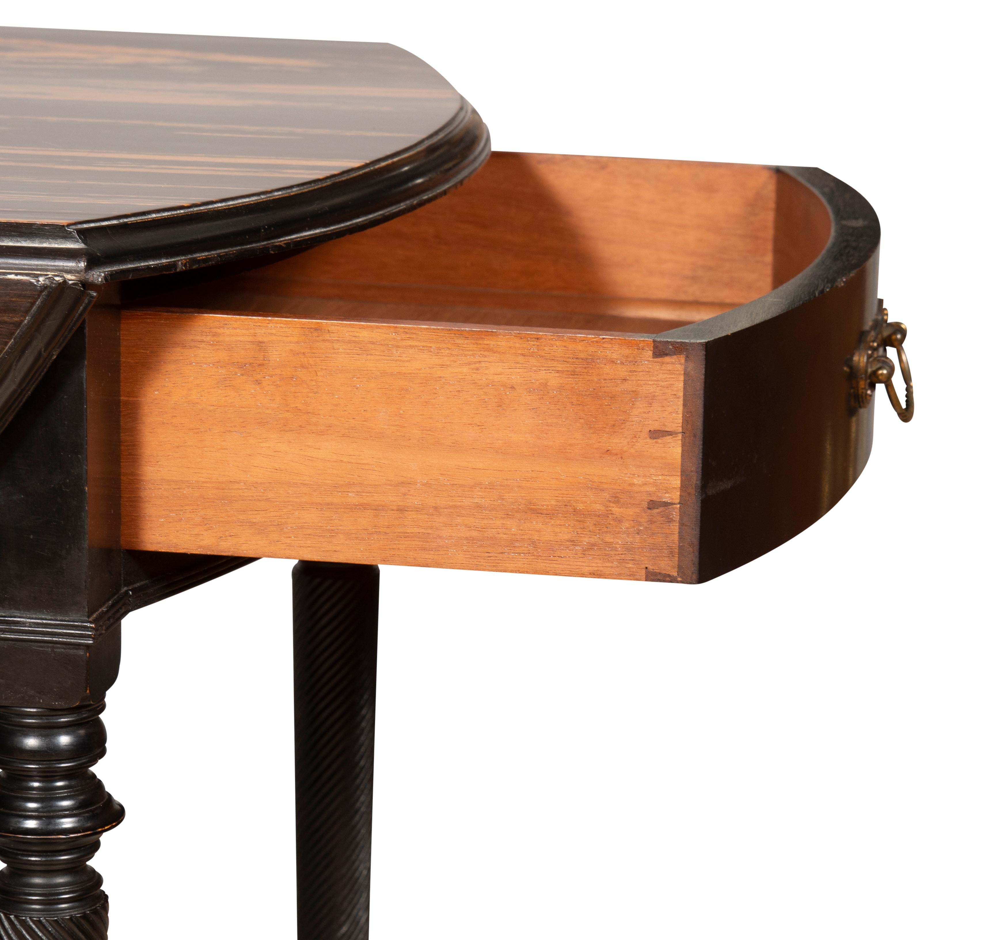Ebony Aesthetic Movement Calamander and Ebonized Pembroke Table For Sale