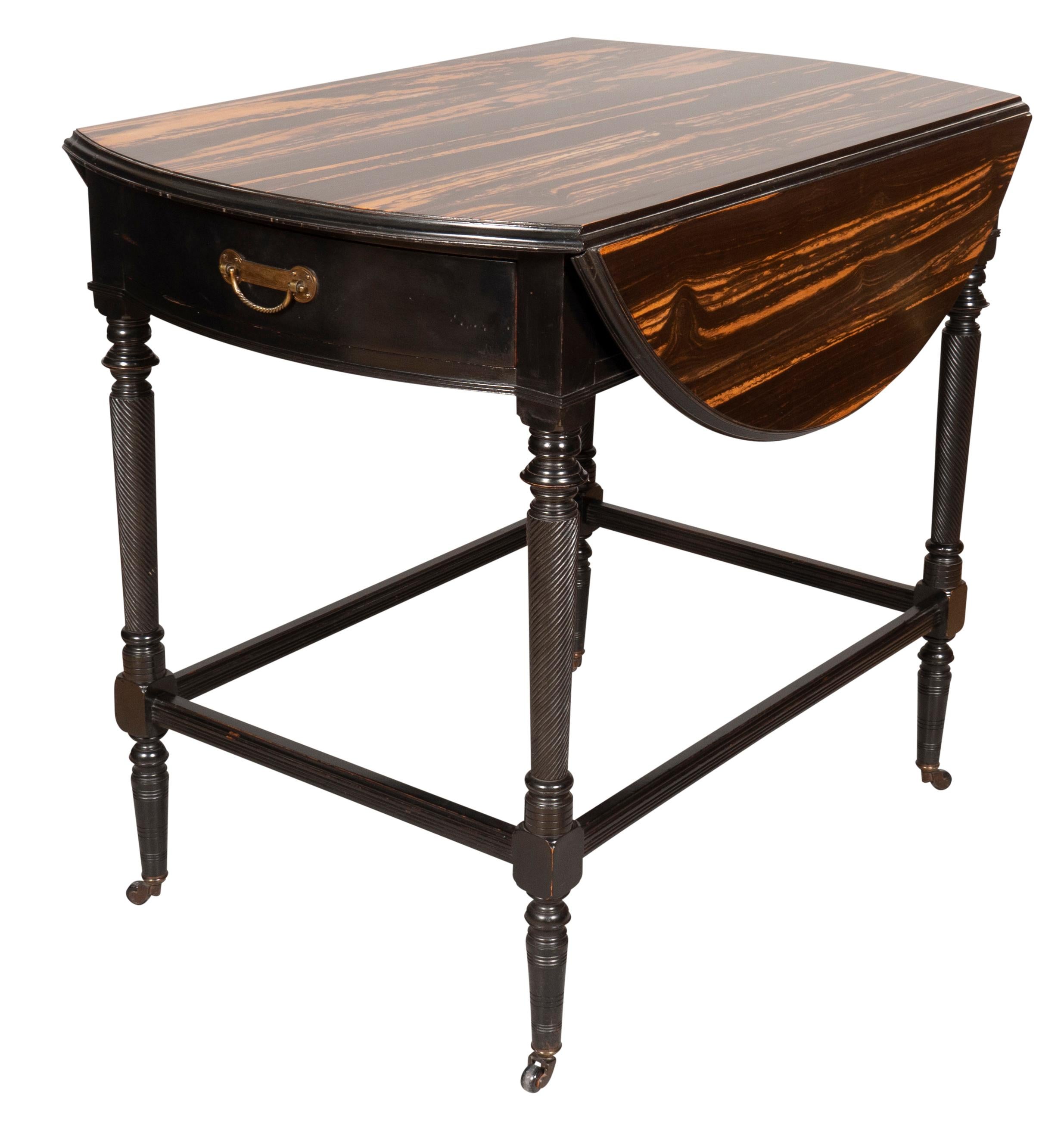 Aesthetic Movement Calamander and Ebonized Pembroke Table For Sale 1