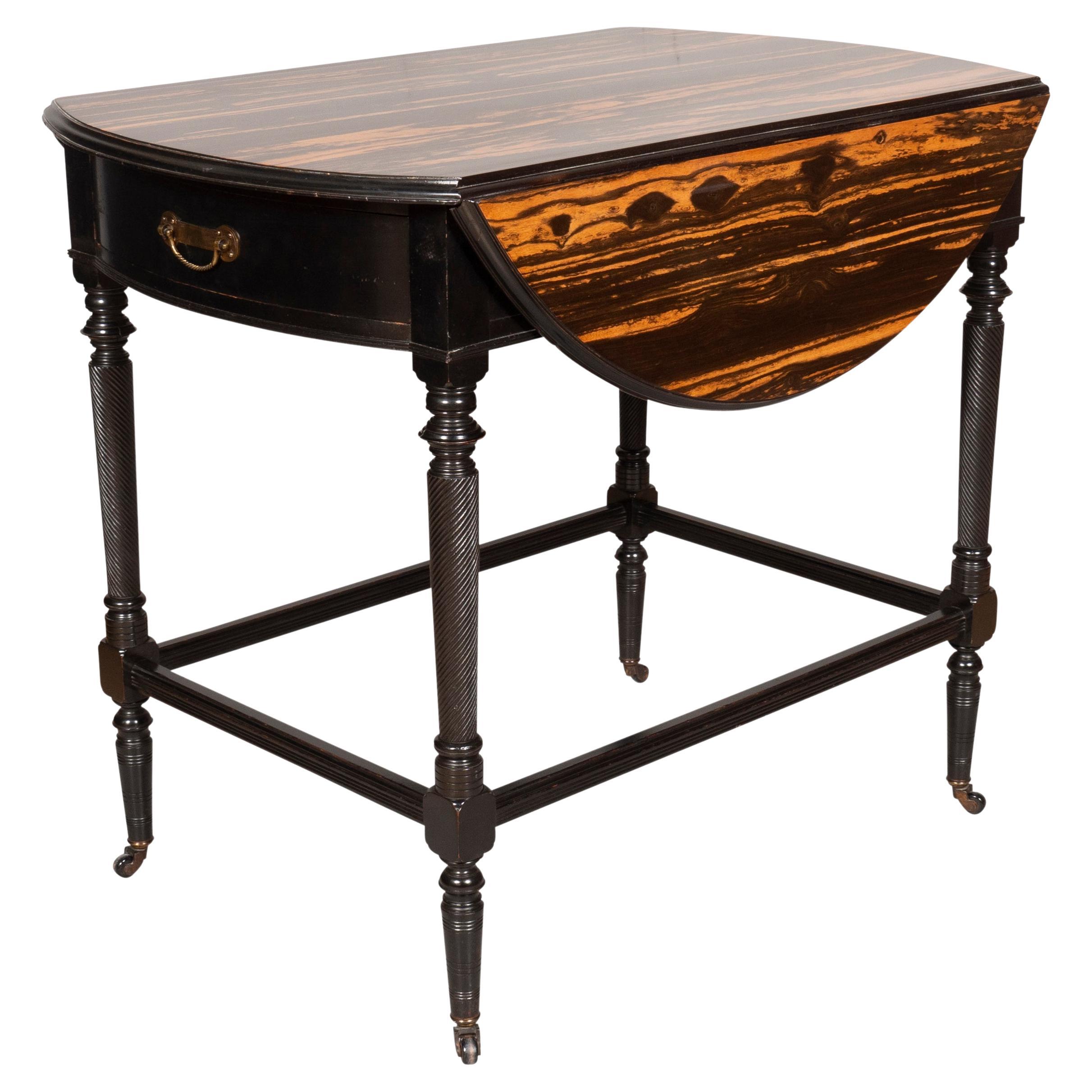 Aesthetic Movement Calamander and Ebonized Pembroke Table For Sale