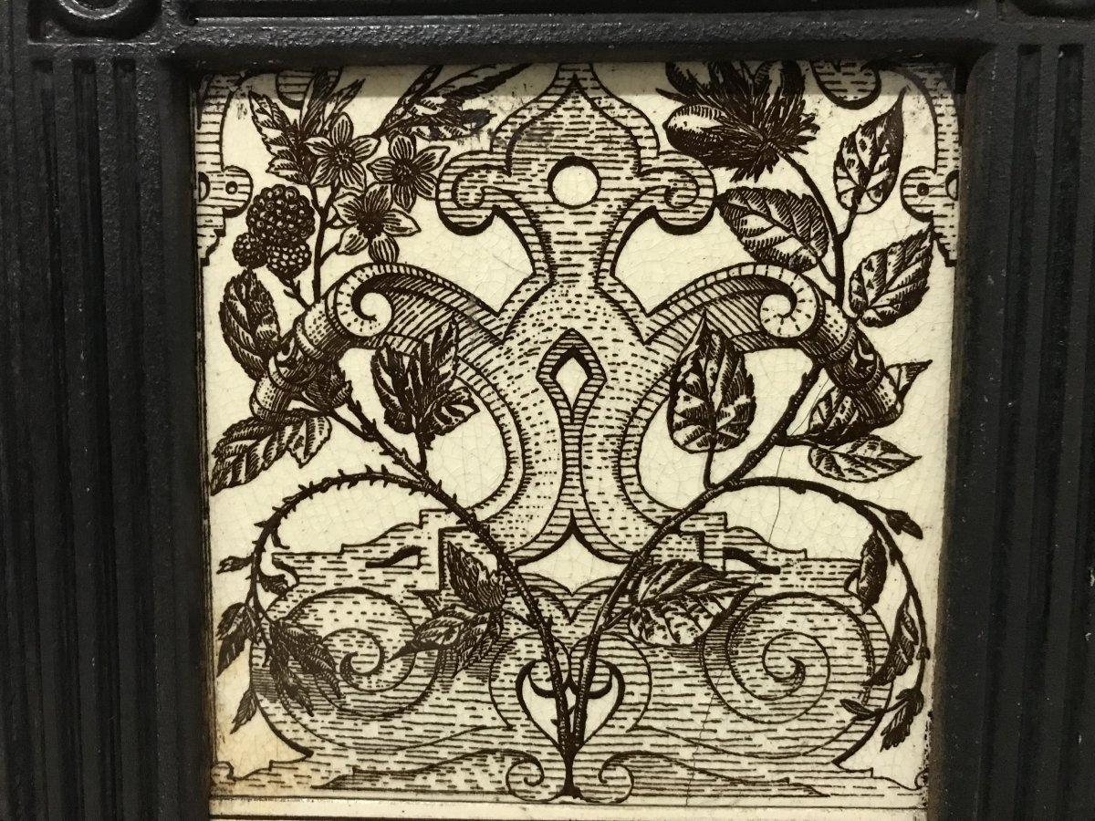Ceramic English Aesthetic Movement Cast Iron Fire Insert with Original Maw & Co Tiles