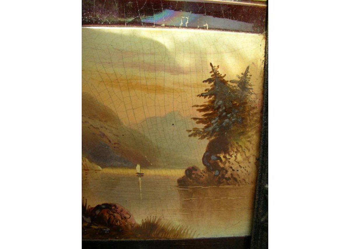 Début du 20ème siècle Plaque de cheminée en fonte Aesthetic Movement avec scènes de voile peintes à la main en vente