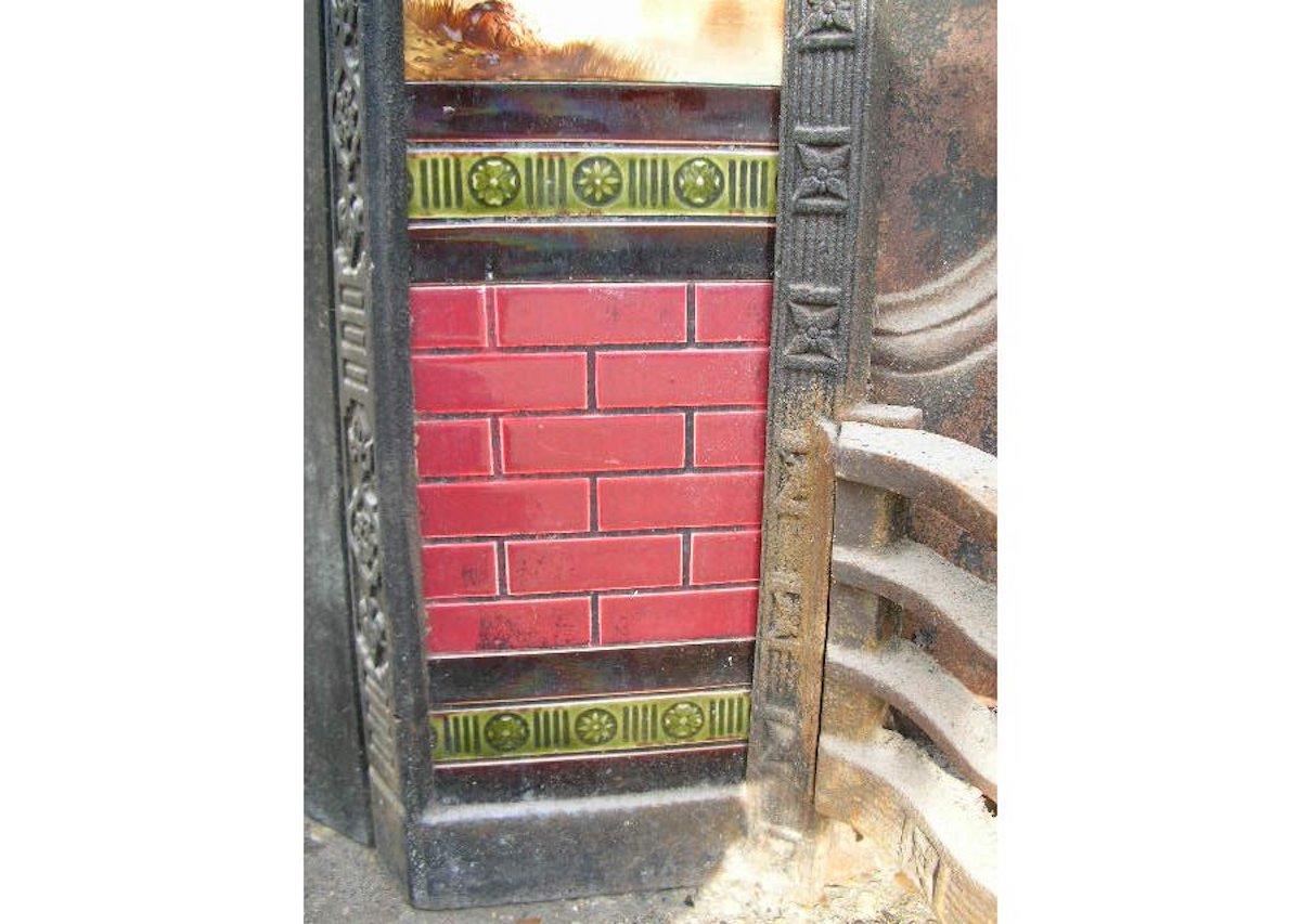 Aesthetic Movement Cast Iron Tiled Fire Insert with Hand Painted Sailing Scenes For Sale 1