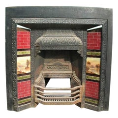 Aesthetic Movement Cast Iron Tiled Fire Insert with Hand Painted Sailing Scenes