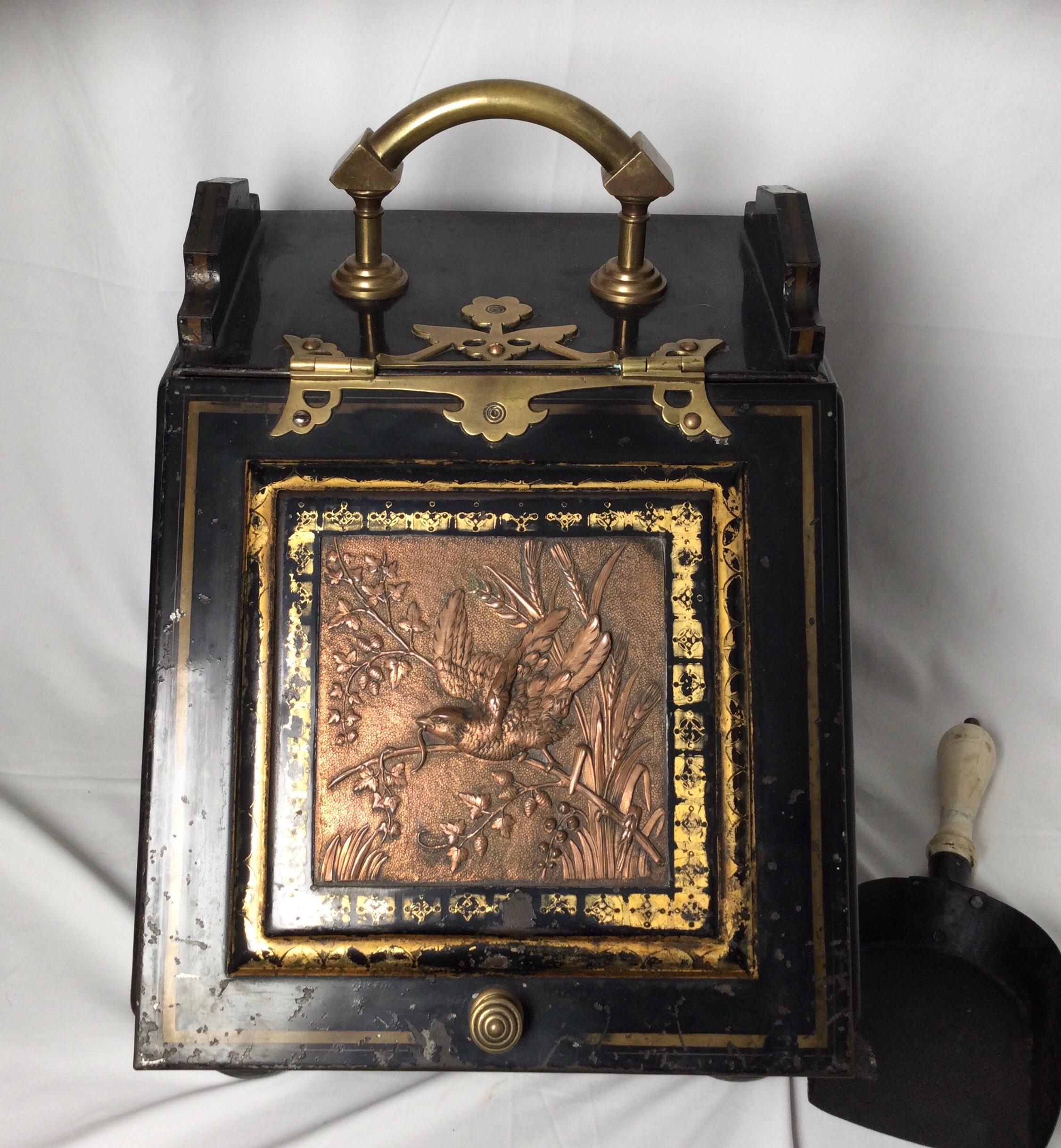 Aesthetic Movement Coal Scuttle Tinder Box, London, by H. Loveridge For Sale 1