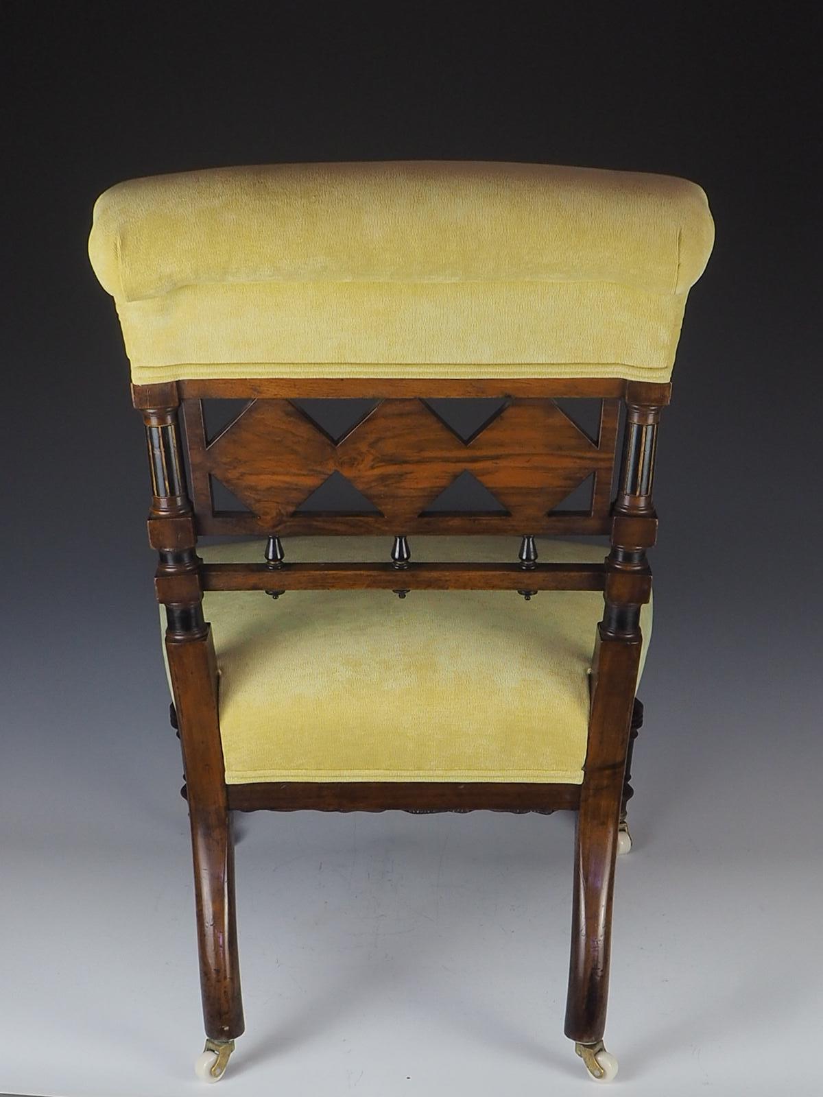 English Aesthetic Movement Ebonised and Gilt Side Chair with Hand Painted Birds, c. 1870 For Sale