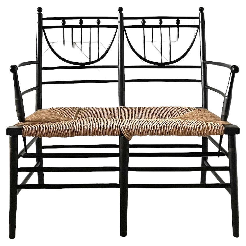 Aesthetic Movement Ebonised Bench With Rush Seats By Heals