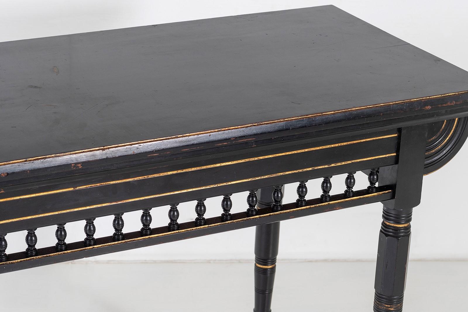 Aesthetic Movement Ebonised Console and Card Table By James Shoolbred London In Good Condition For Sale In Llanbrynmair, GB