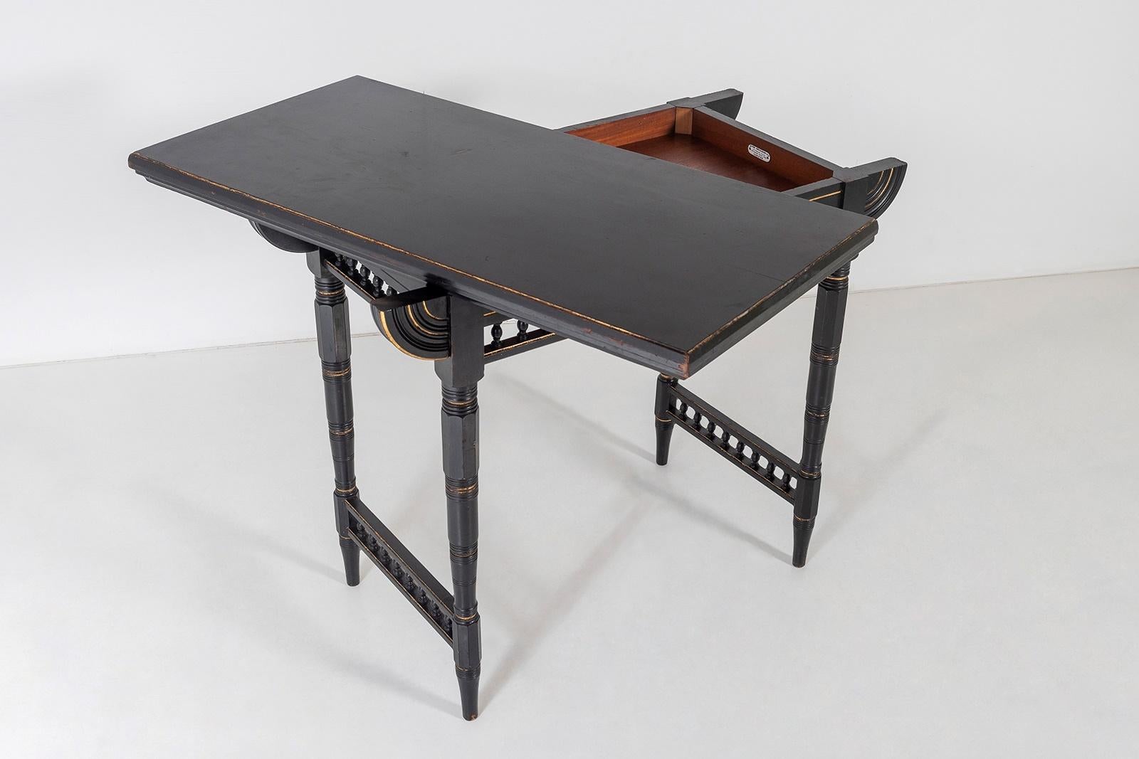19th Century Aesthetic Movement Ebonised Console and Card Table By James Shoolbred London For Sale