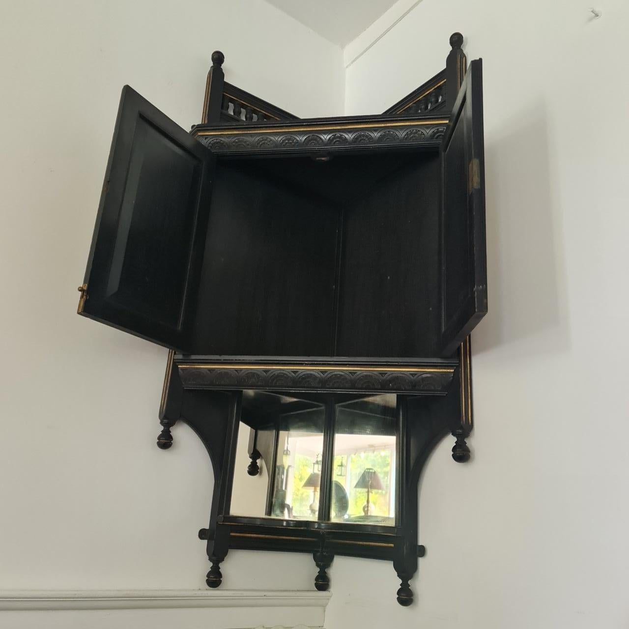 Aesthetic Movement ebonised  hanging corner cabinet by Bruce Talbert for Gillows For Sale 3