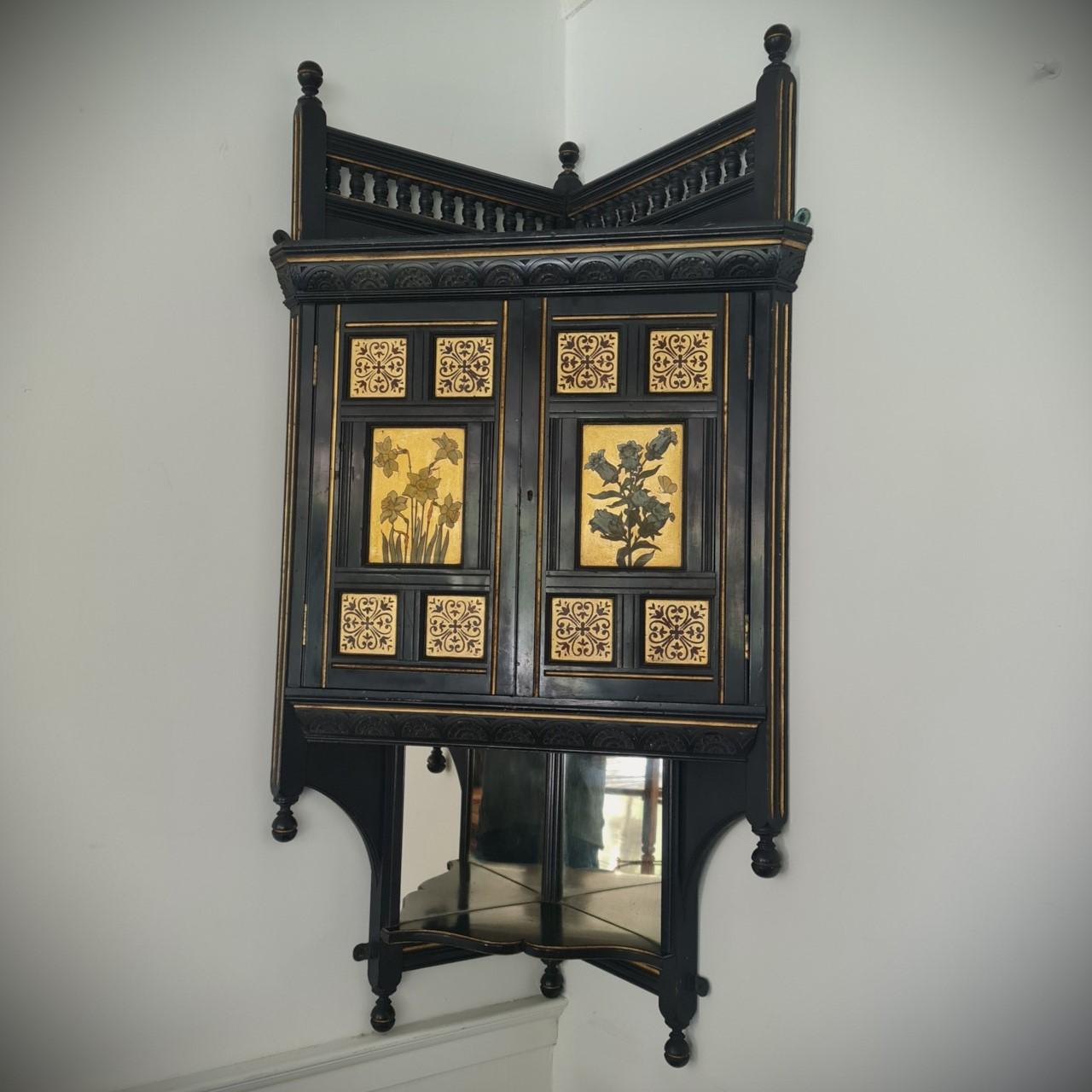 19th Century Aesthetic Movement ebonised  hanging corner cabinet by Bruce Talbert for Gillows For Sale