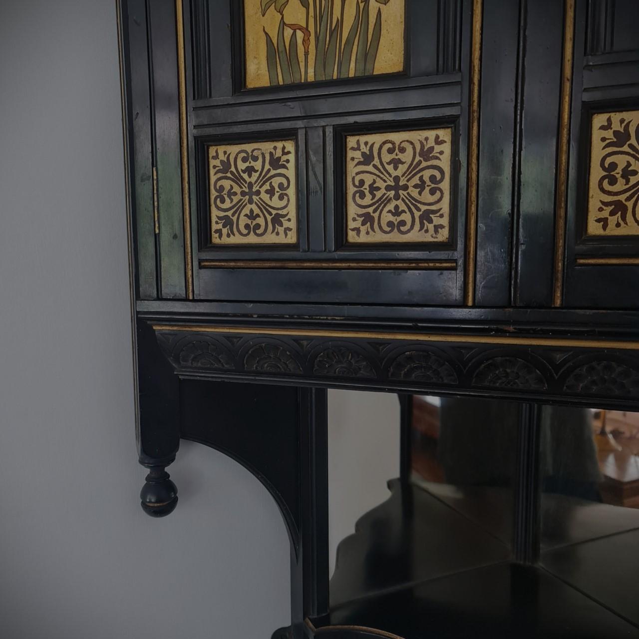 Mahogany Aesthetic Movement ebonised  hanging corner cabinet by Bruce Talbert for Gillows For Sale