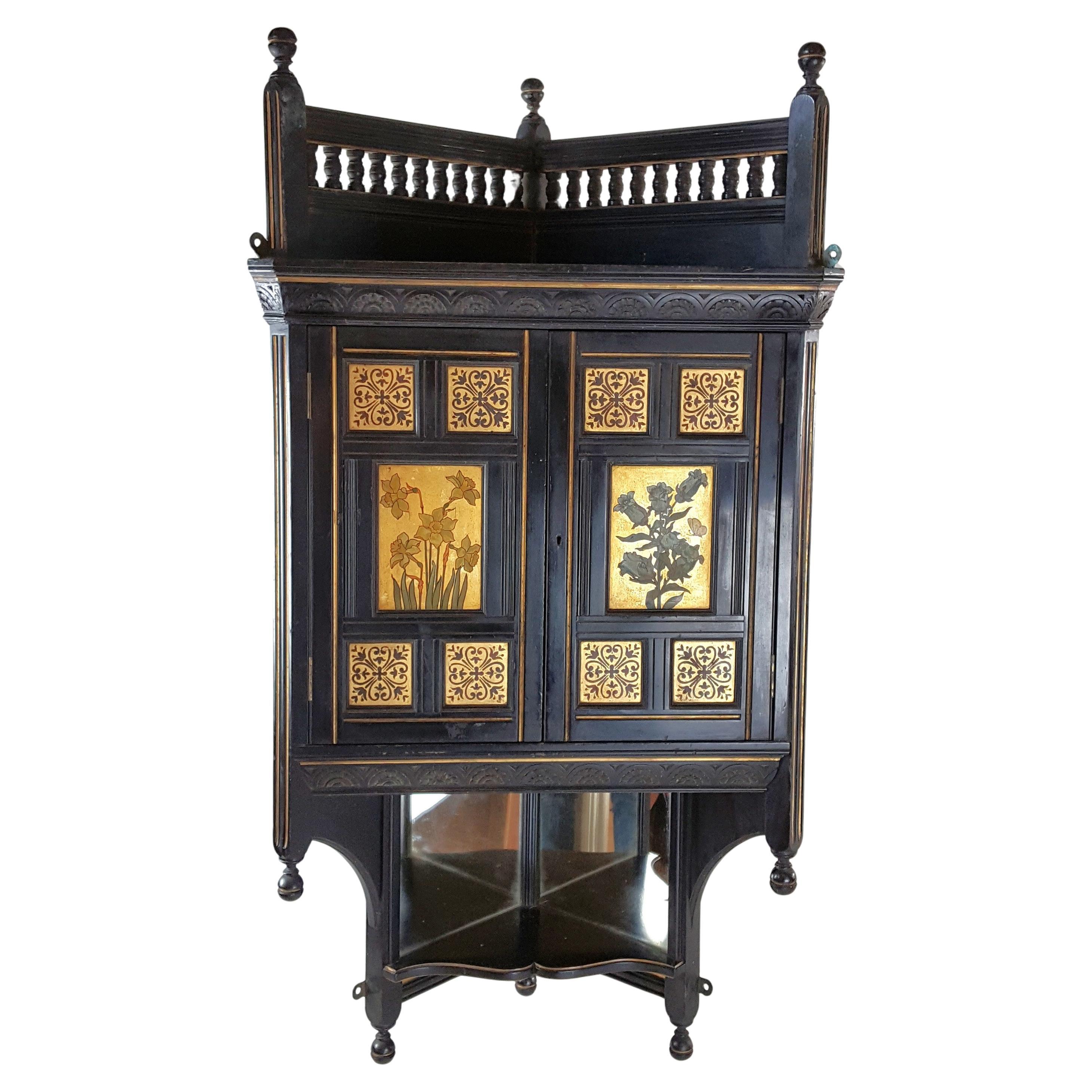 Aesthetic Movement ebonised  hanging corner cabinet by Bruce Talbert for Gillows