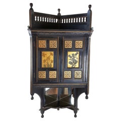 Antique Aesthetic Movement ebonised  hanging corner cabinet by Bruce Talbert for Gillows