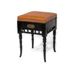Aesthetic Movement Ebonised & Leather Piano Stool With Drawer Circa 1880