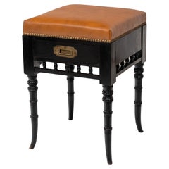 Aesthetic Movement Ebonised & Leather Piano Stool With Drawer Circa 1880