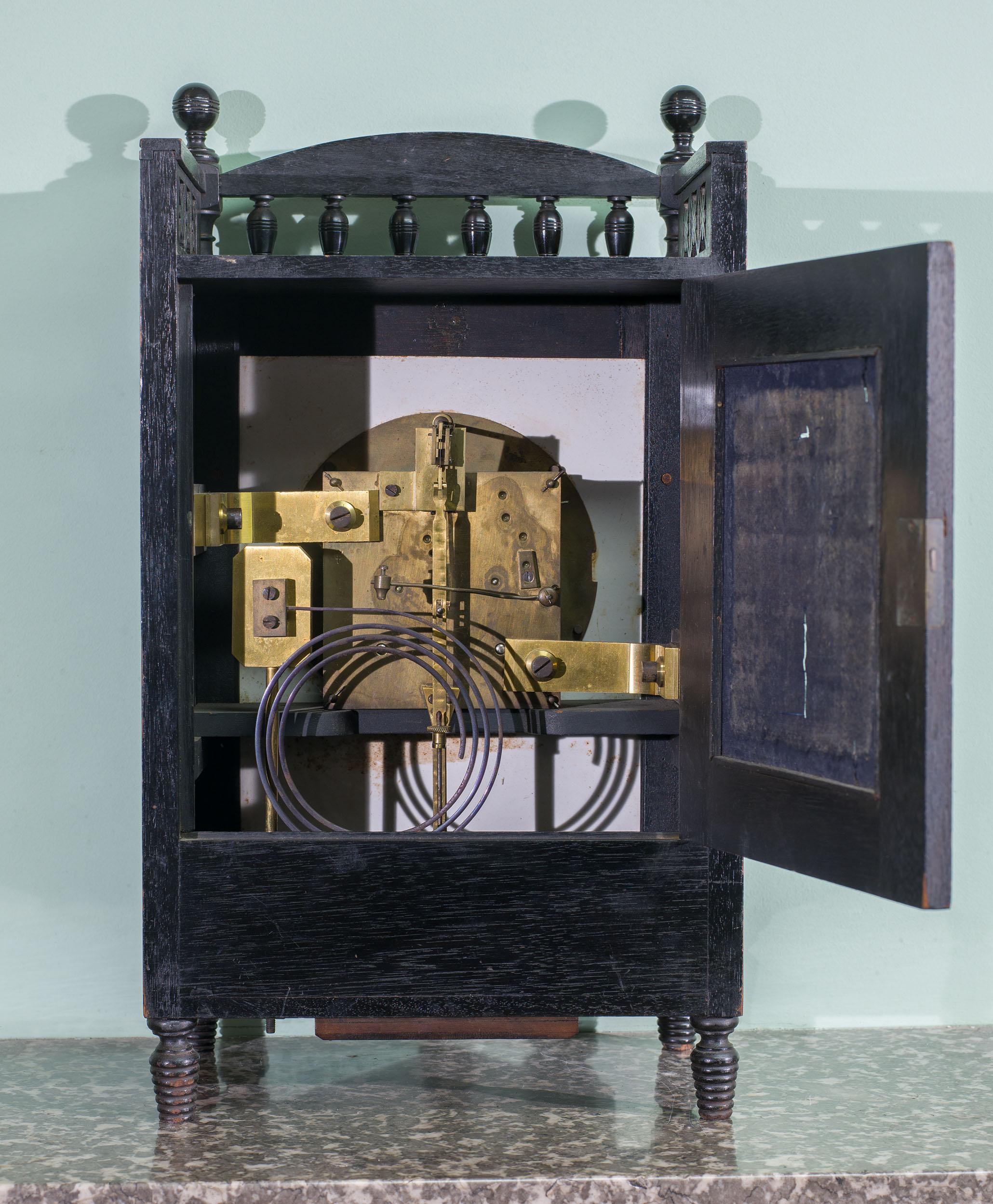 Aesthetic Movement Ebonised Mantel Clock Attributed to Lewis Foreman Day In Good Condition For Sale In London, GB