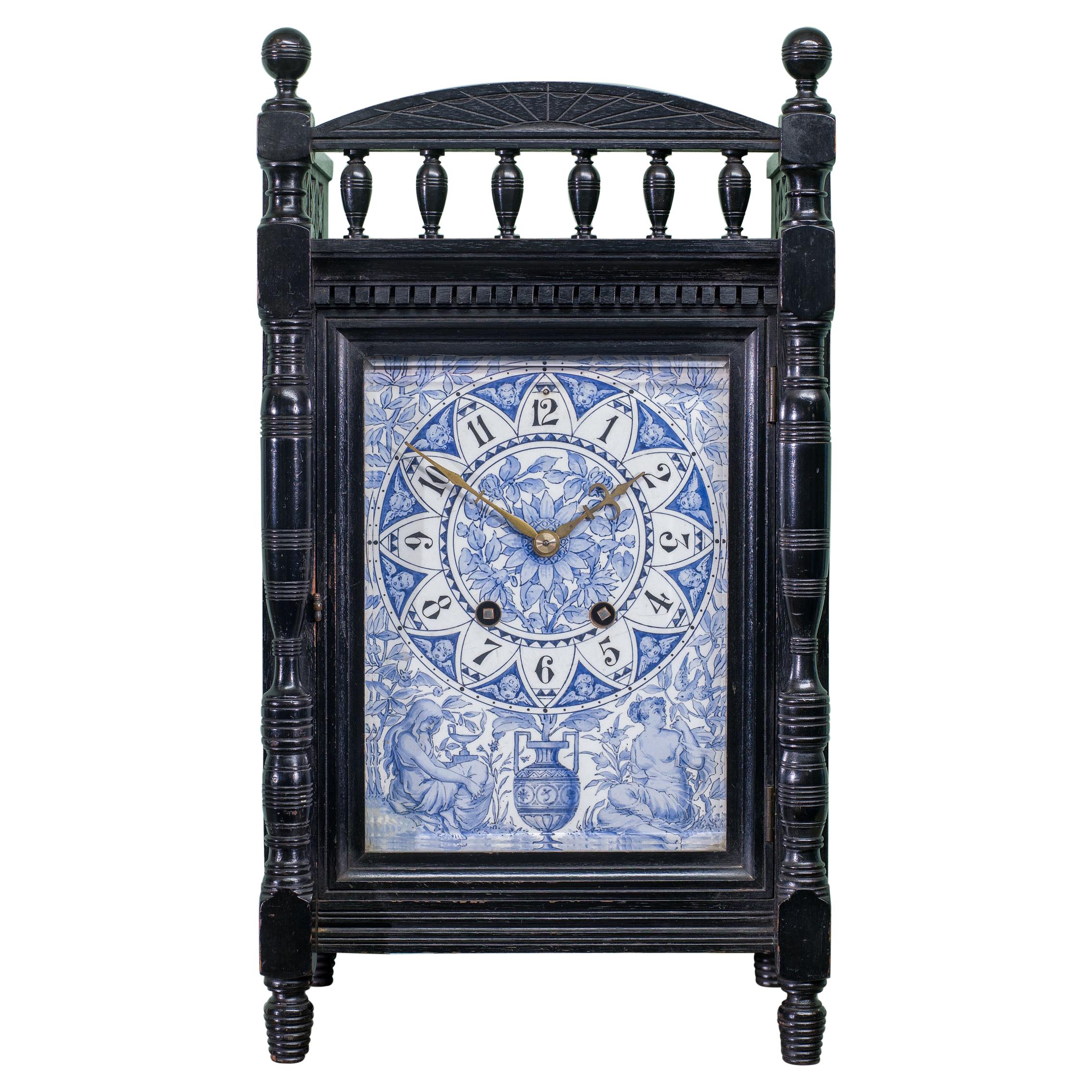 Aesthetic Movement Ebonised Mantel Clock Attributed to Lewis Foreman Day For Sale