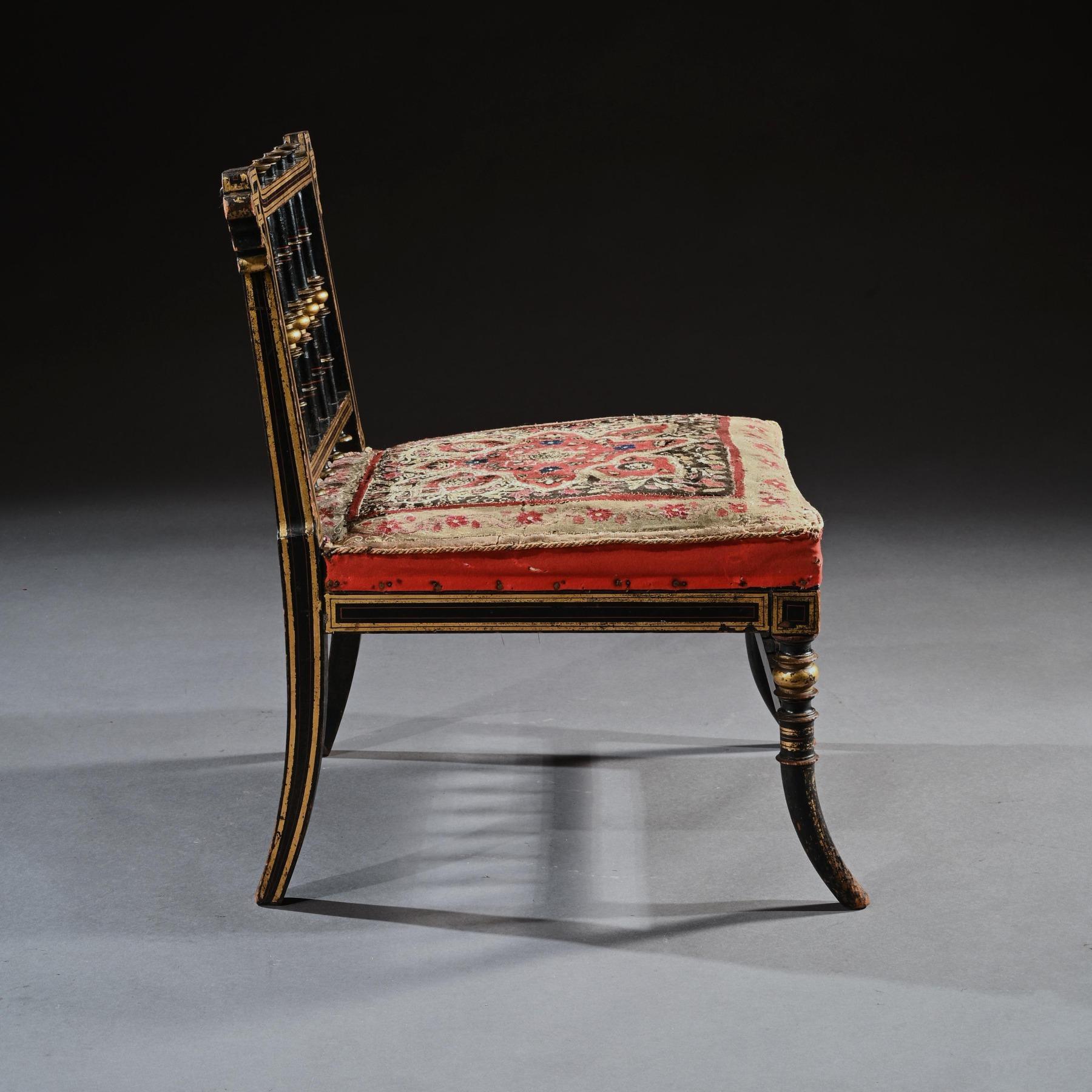 Aesthetic Movement Ebonised Slipper Chair with Original Needle Work Upholstery 1