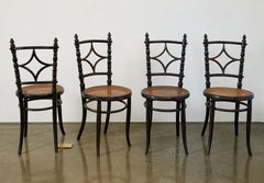 Aesthetic Movement Ebonized and Gilt Wood Side Chairs with Cane Seats C. 1880