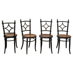 Aesthetic Movement Ebonized and Gilt Wood Side Chairs with Cane Seats C. 1880