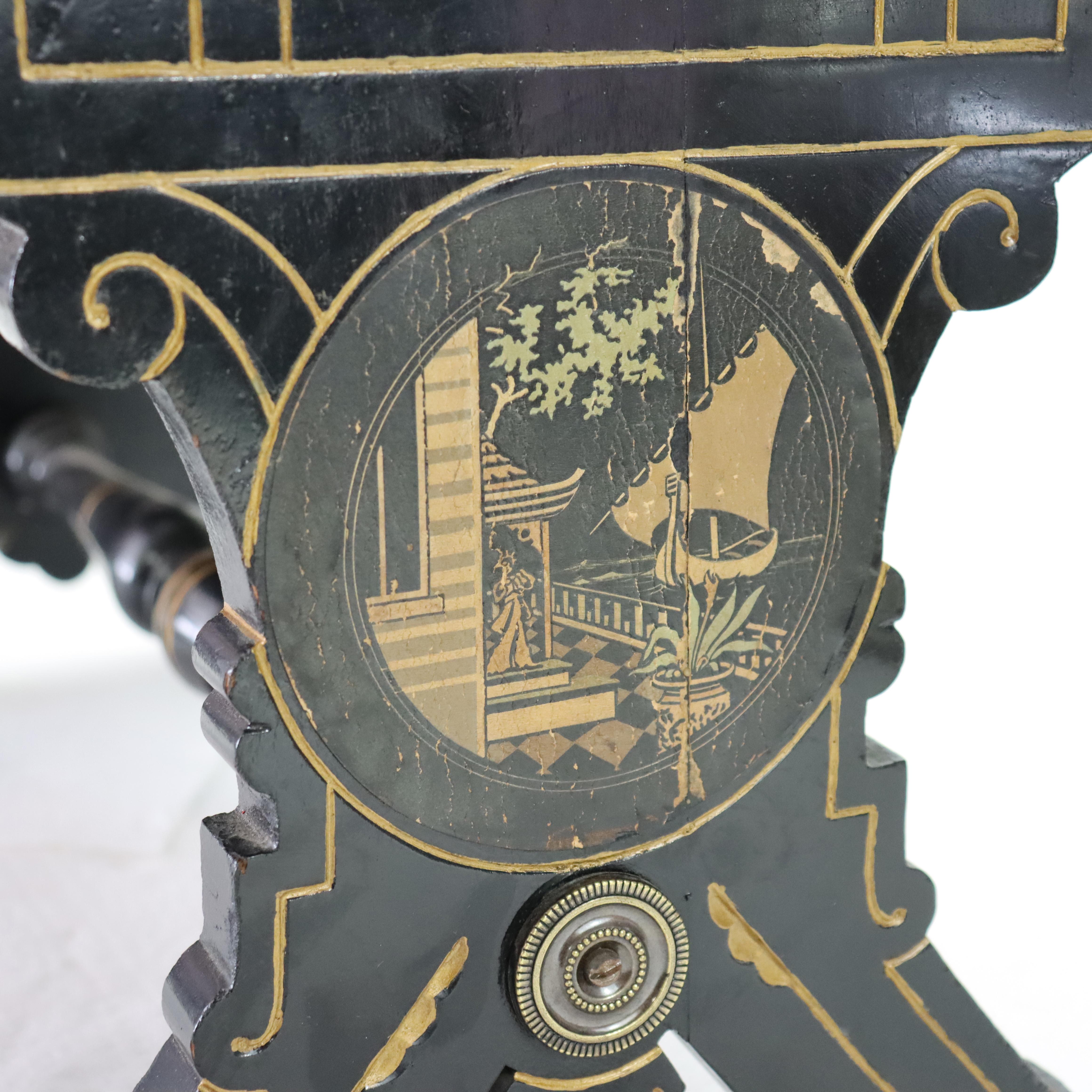 ***Reduced In-House Delivery Rates - Click on “Ask Seller” to Request a Quote***
Antique Aesthetic Movement Ebonized & Gilt Needlepoint Lift-Top Footstool With Scenic Hand Painted Panels C1870

Measures - 16 1/4