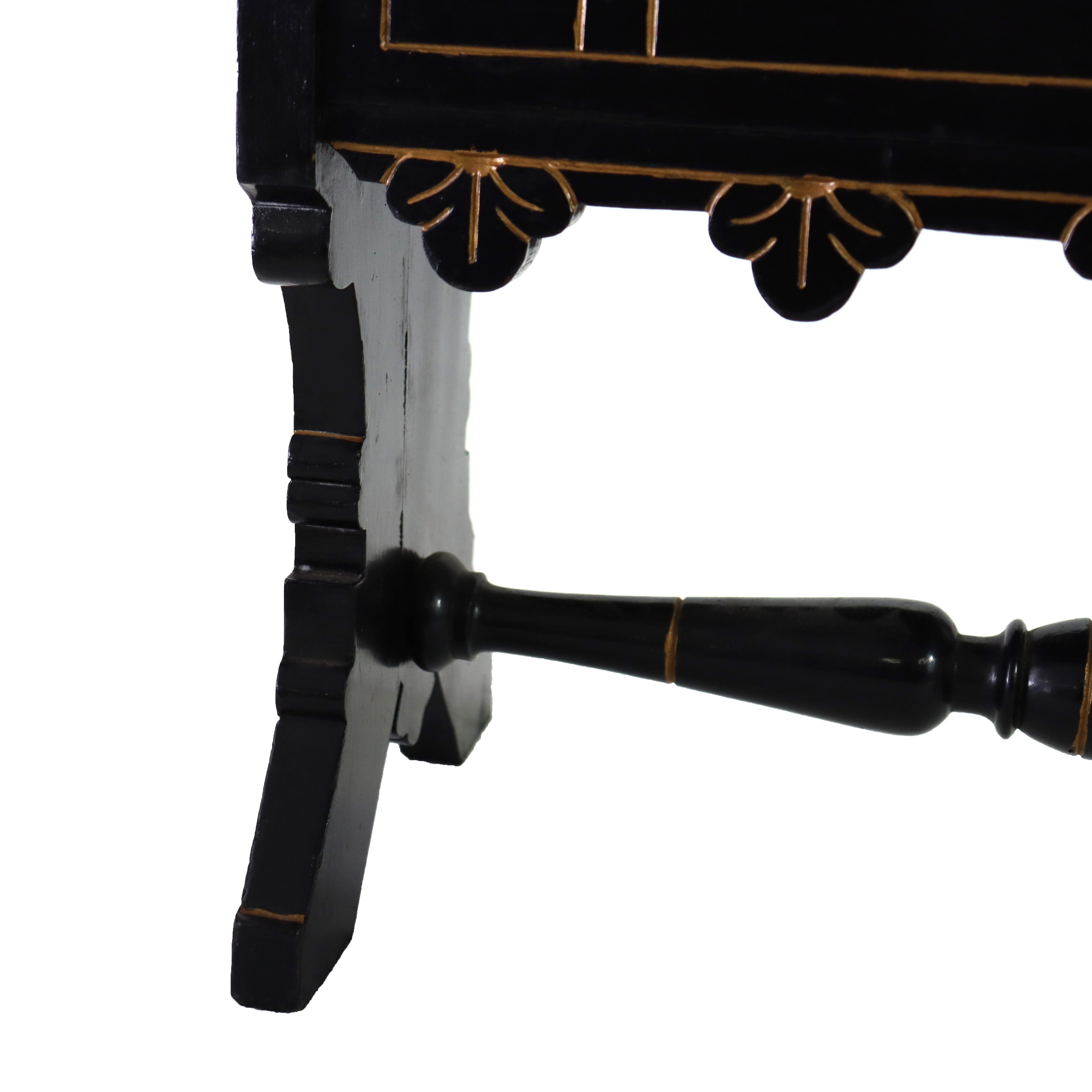 20th Century Aesthetic Movement Ebonized & Gilt Needlepoint Footstool With Handpainted Panels For Sale