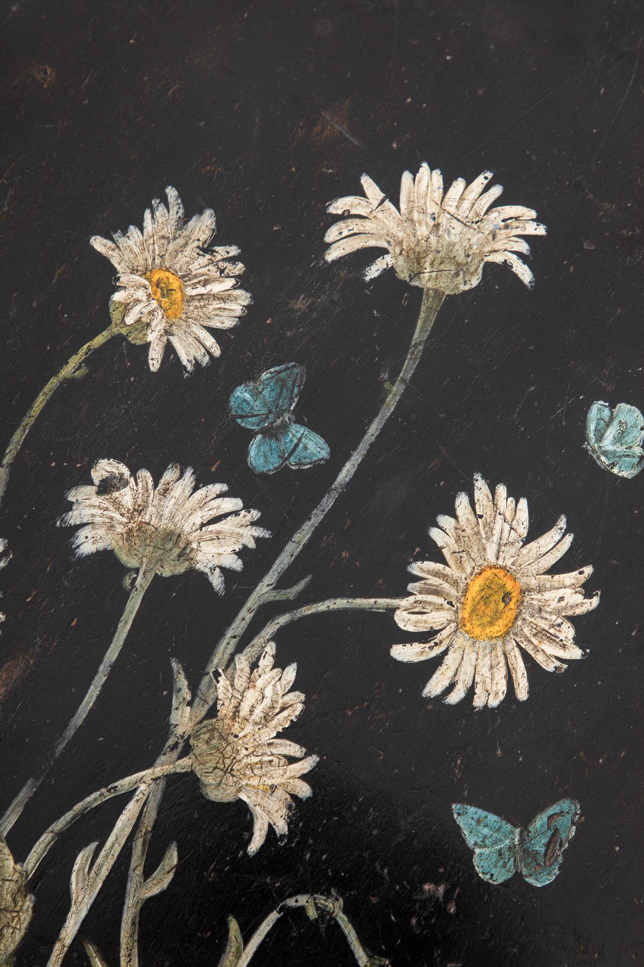 Aesthetic Movement Ebonized Occasional Table with Hand Painted Flowers For Sale 5