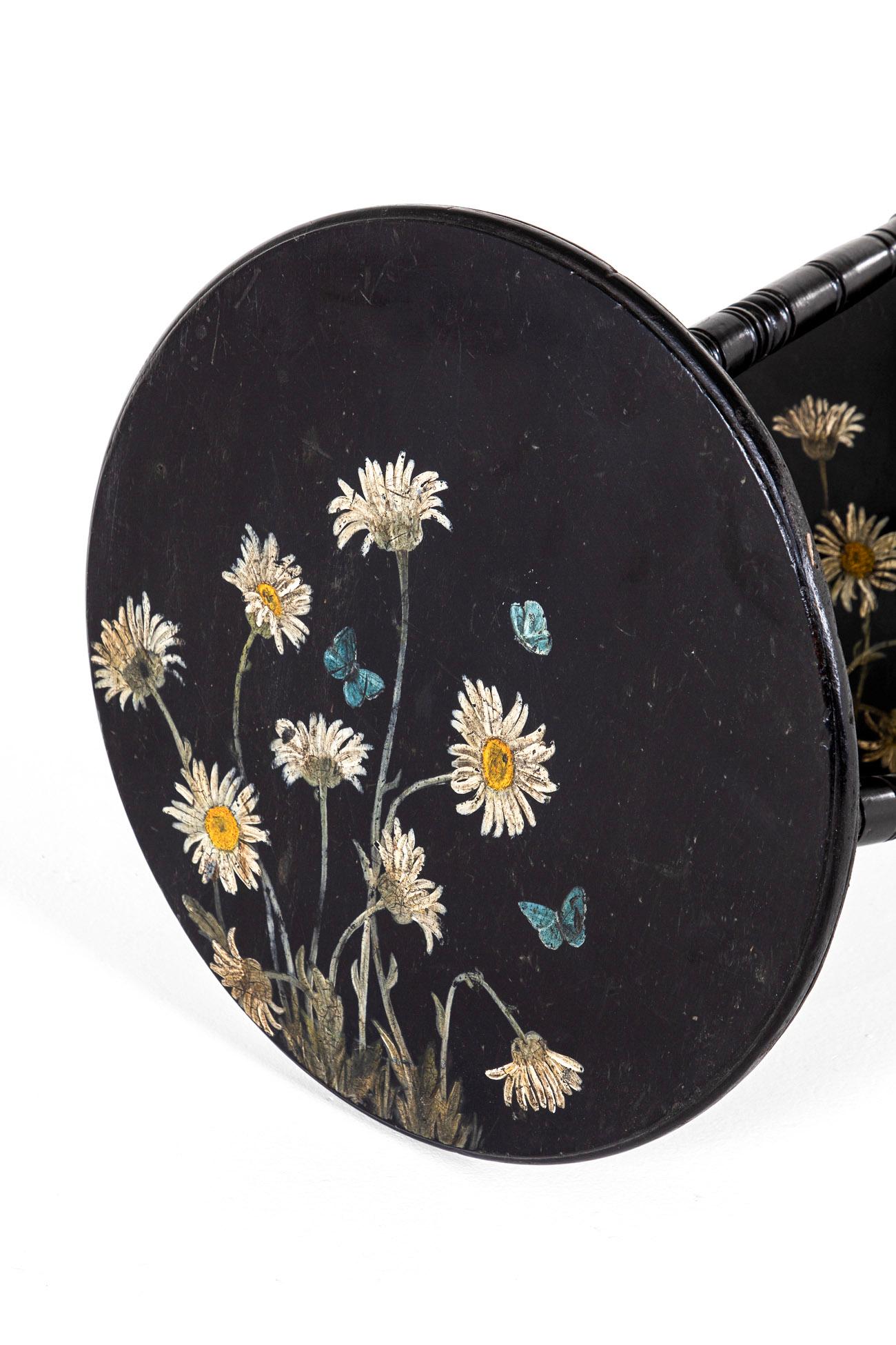 Aesthetic Movement Ebonized Occasional Table with Hand Painted Flowers For Sale 6