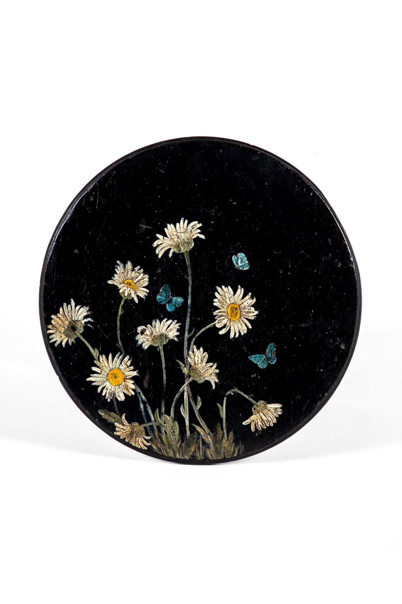 Aesthetic Movement Ebonized Occasional Table with Hand Painted Flowers For Sale 7