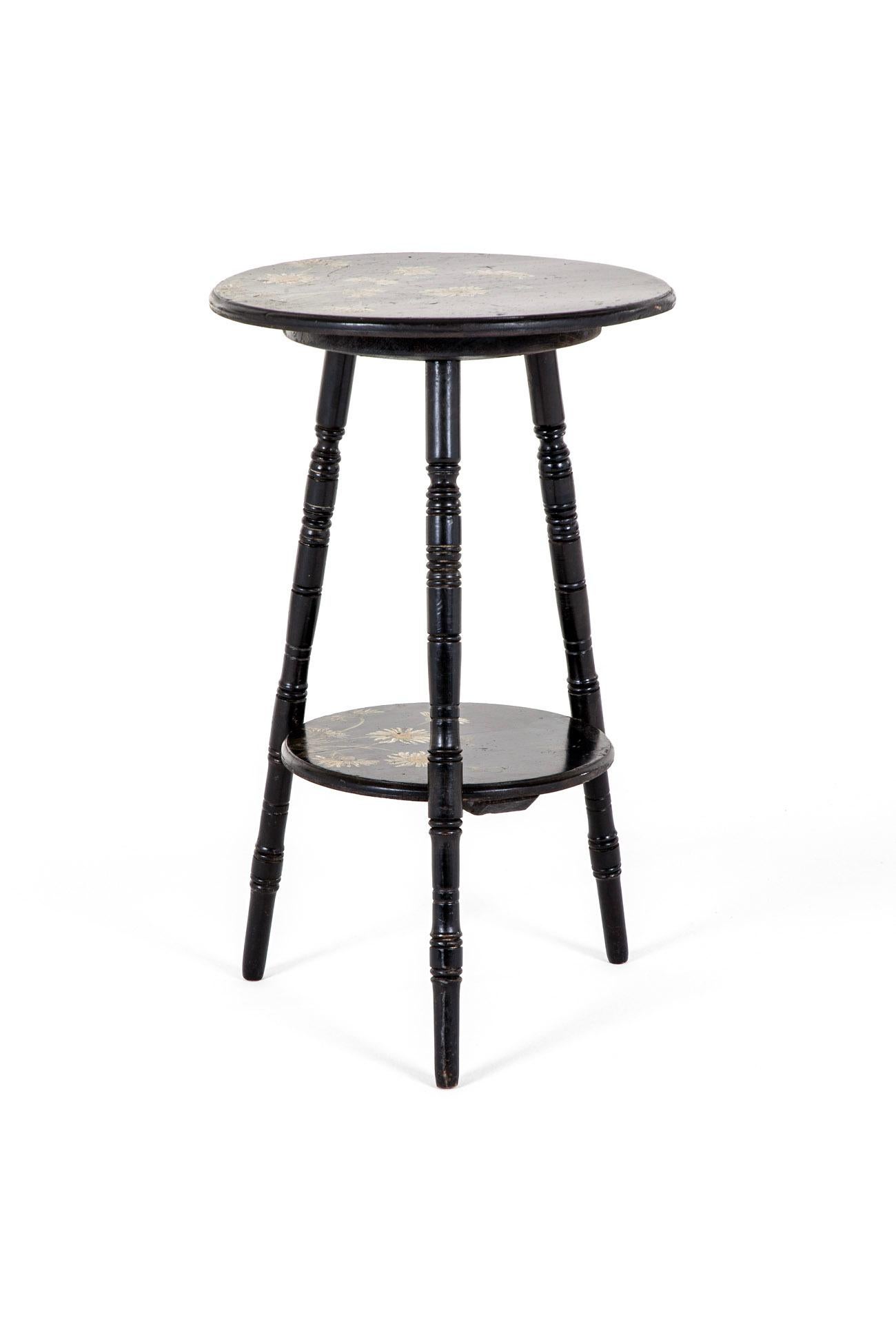 Aesthetic Movement Ebonized Occasional Table with Hand Painted Flowers In Good Condition For Sale In Faversham, GB