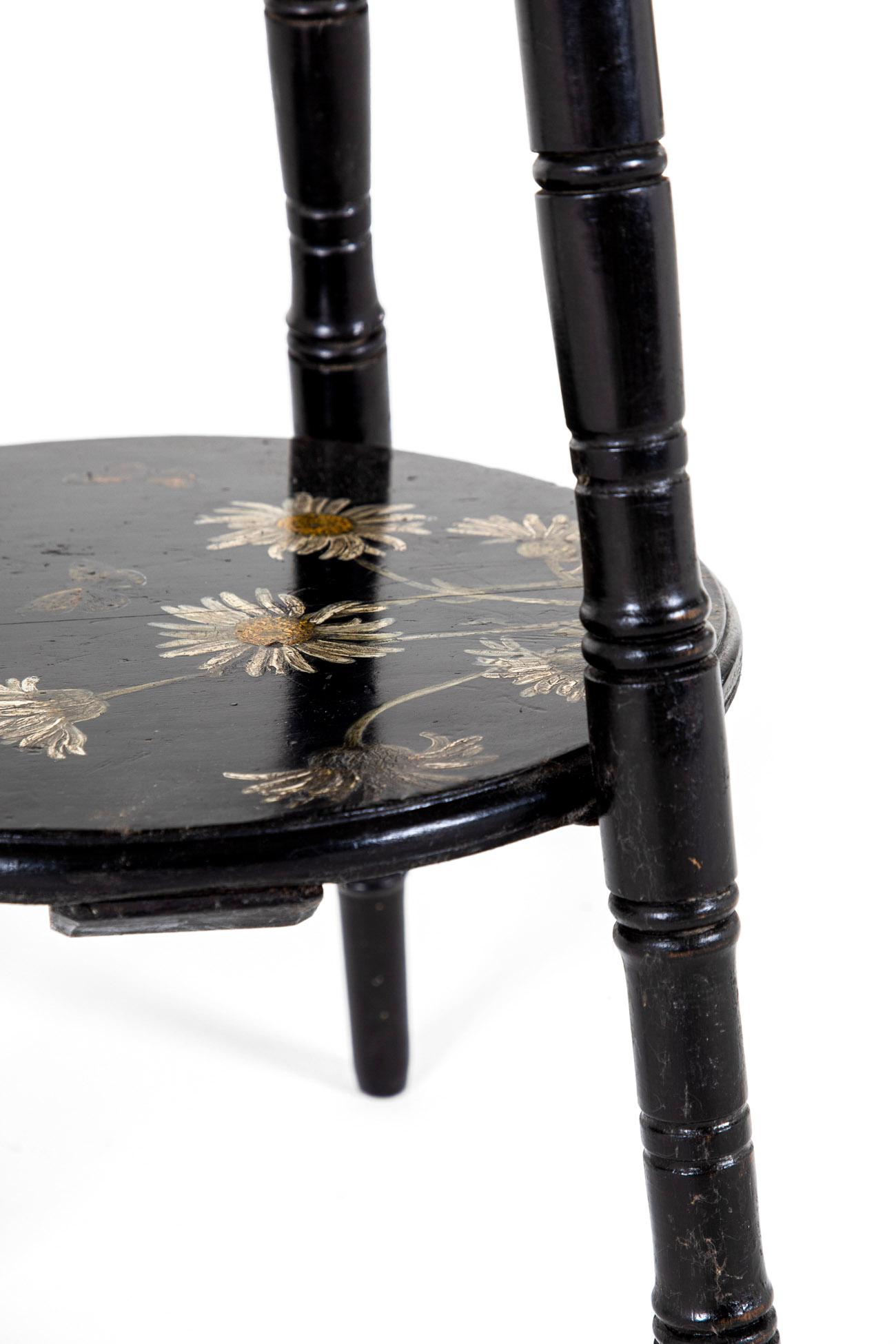 Elm Aesthetic Movement Ebonized Occasional Table with Hand Painted Flowers For Sale