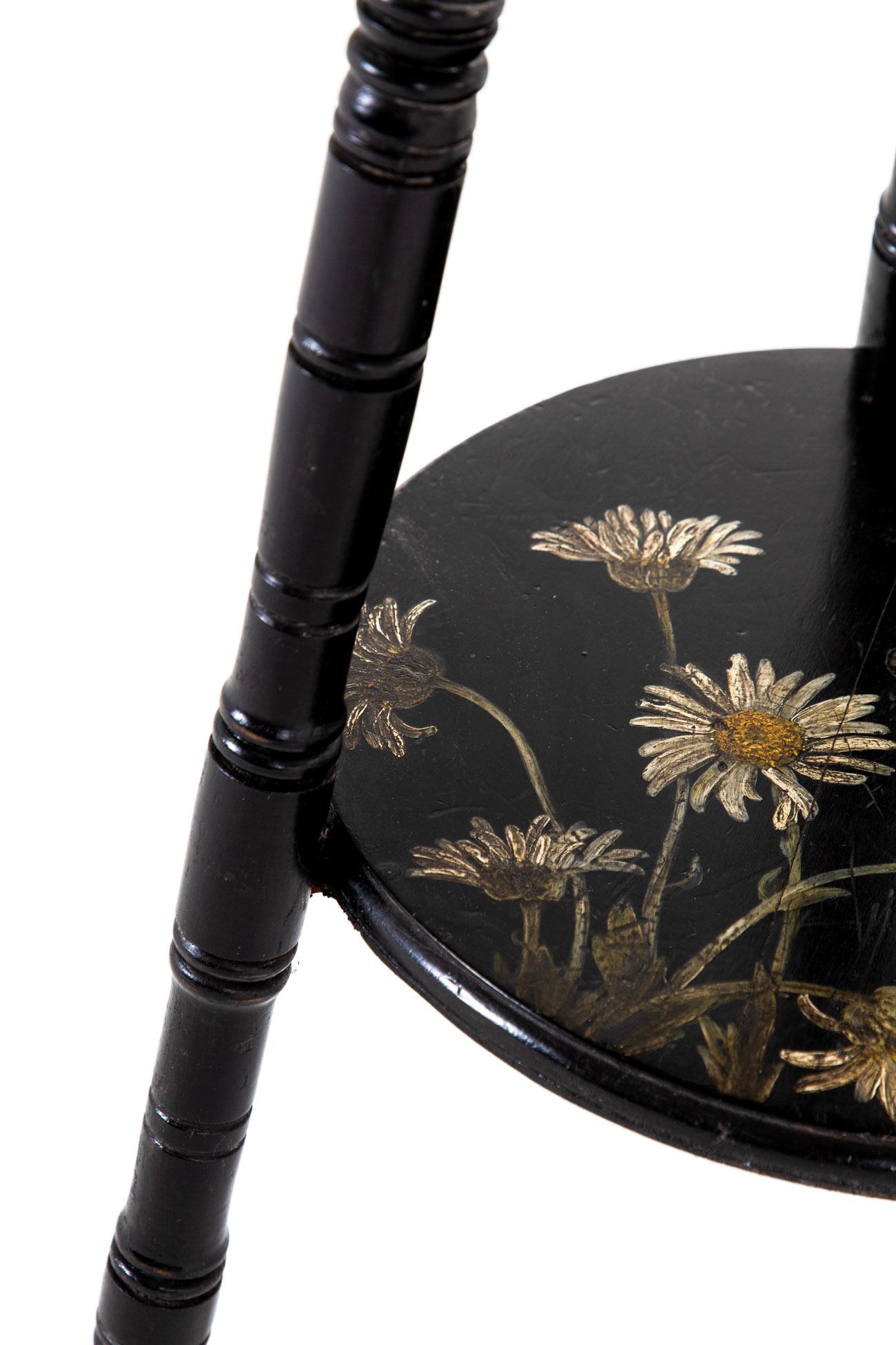 Aesthetic Movement Ebonized Occasional Table with Hand Painted Flowers For Sale 2