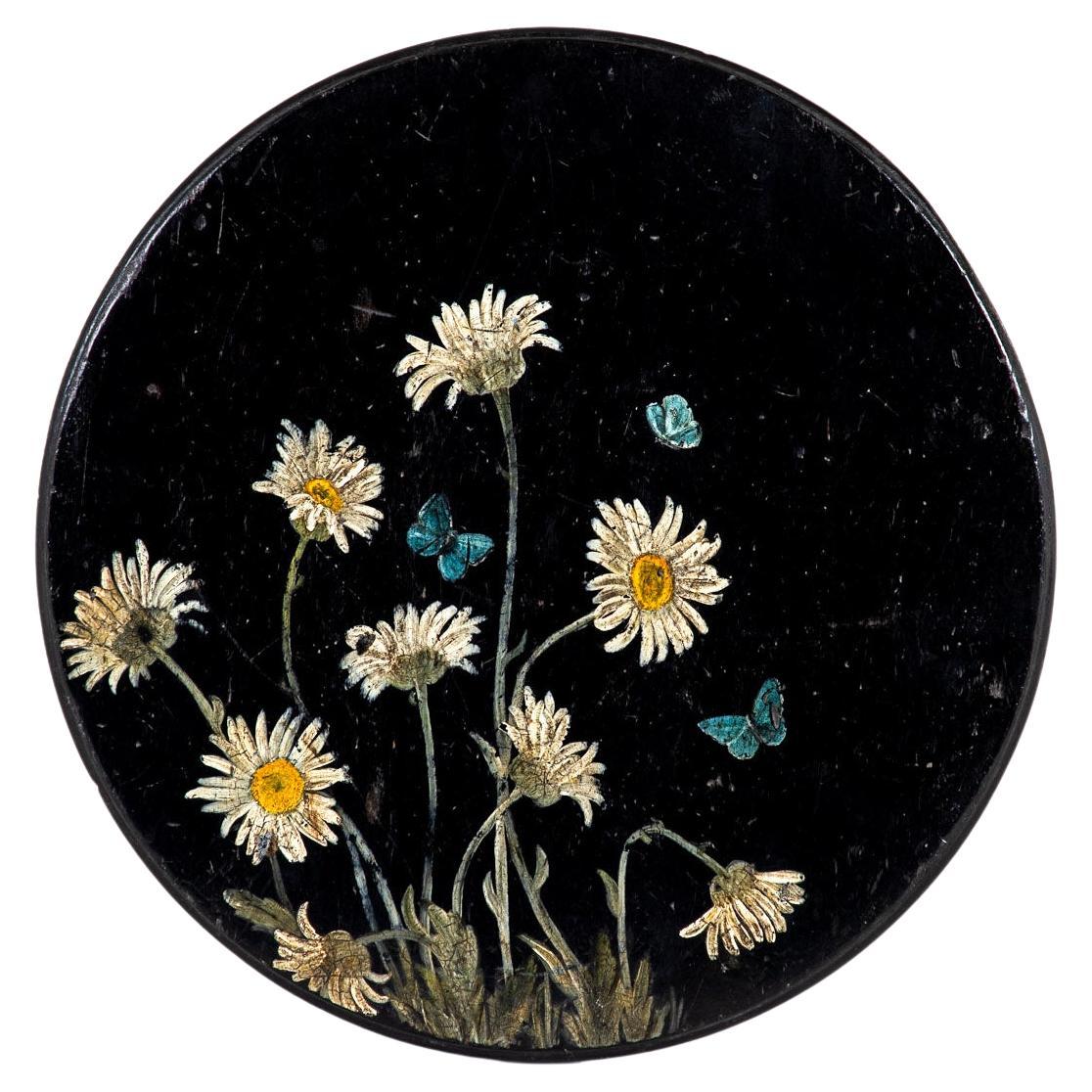 Aesthetic Movement Ebonized Occasional Table with Hand Painted Flowers For Sale