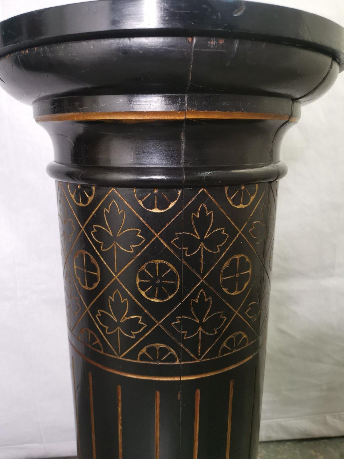 Walnut Aesthetic Movement Ebonized Pedestal Torchière with Incised & Gilded Decoration