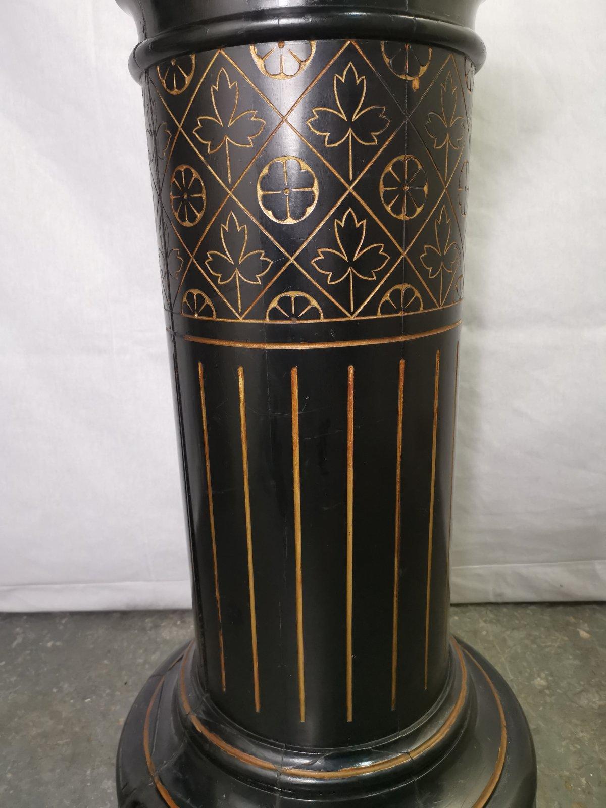 Aesthetic Movement Ebonized Pedestal Torchière with Incised & Gilded Decoration 1