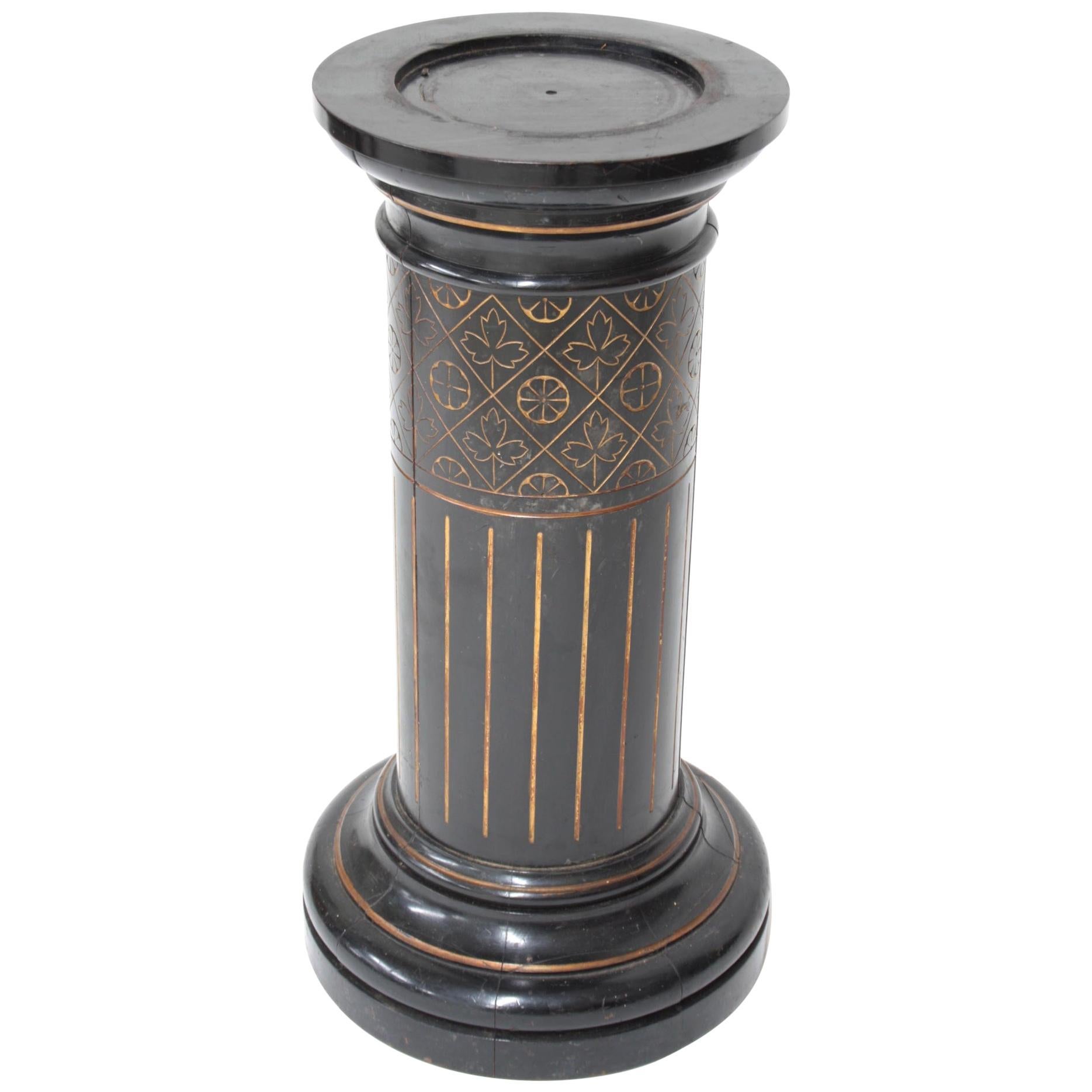 Aesthetic Movement Ebonized Pedestal Torchière with Incised & Gilded Decoration For Sale