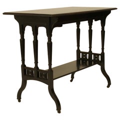 Antique Aesthetic Movement Ebonized Rectangular Side Table with Anglo-Japanese Fretwork