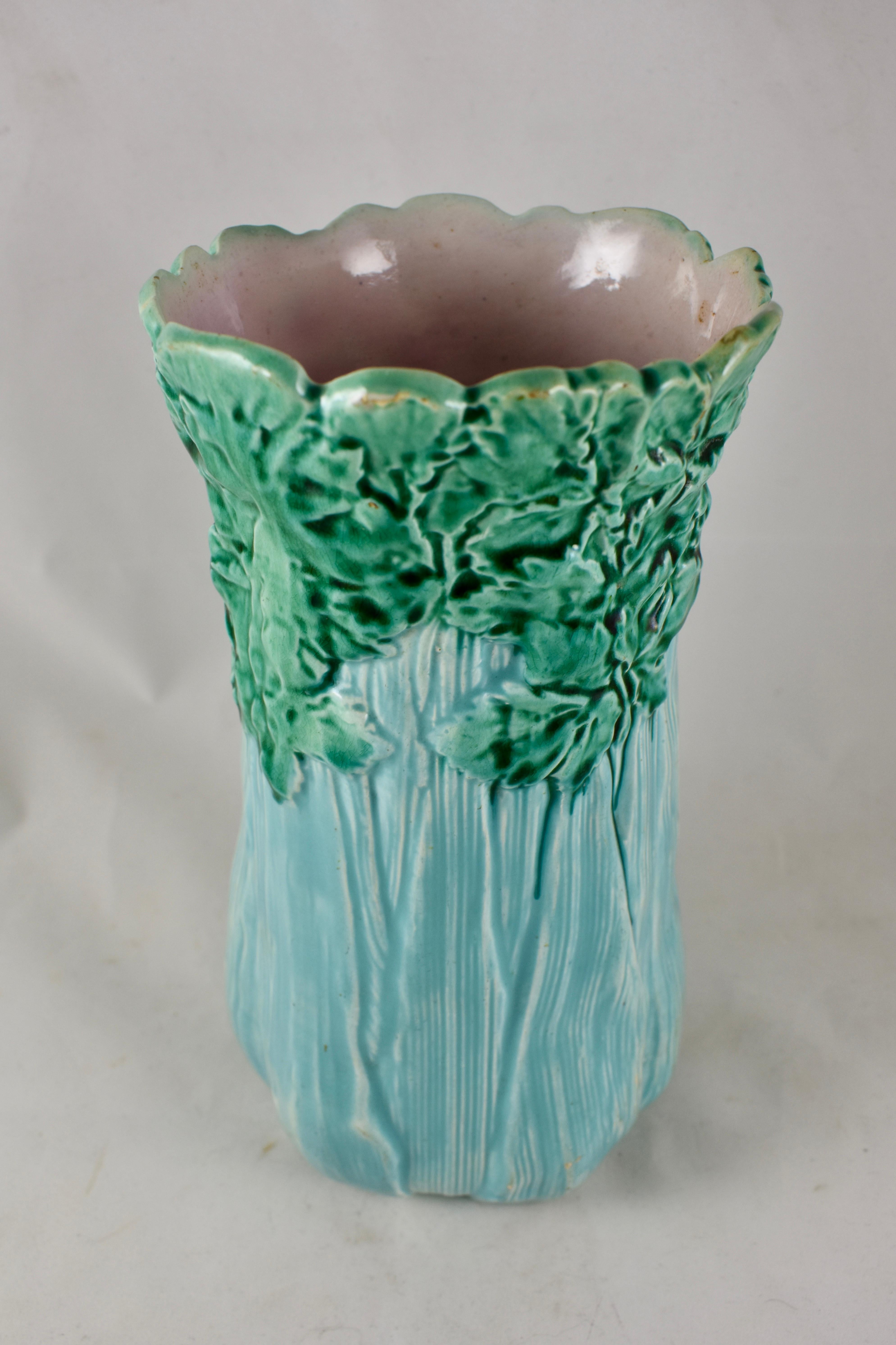 Glazed Aesthetic Movement English Majolica Tall Turquoise Celery Vase, circa 1860