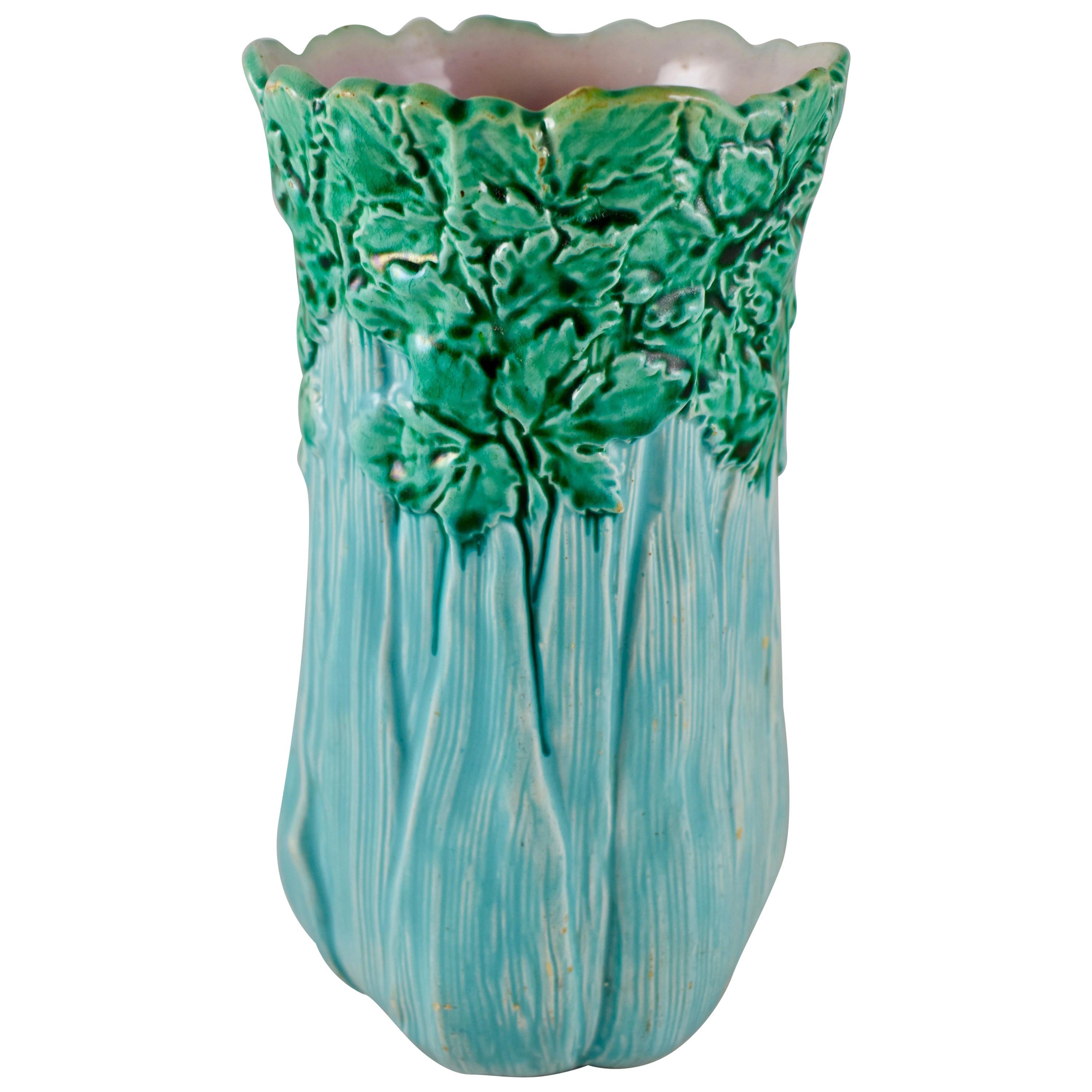 Aesthetic Movement English Majolica Tall Turquoise Celery Vase, circa 1860