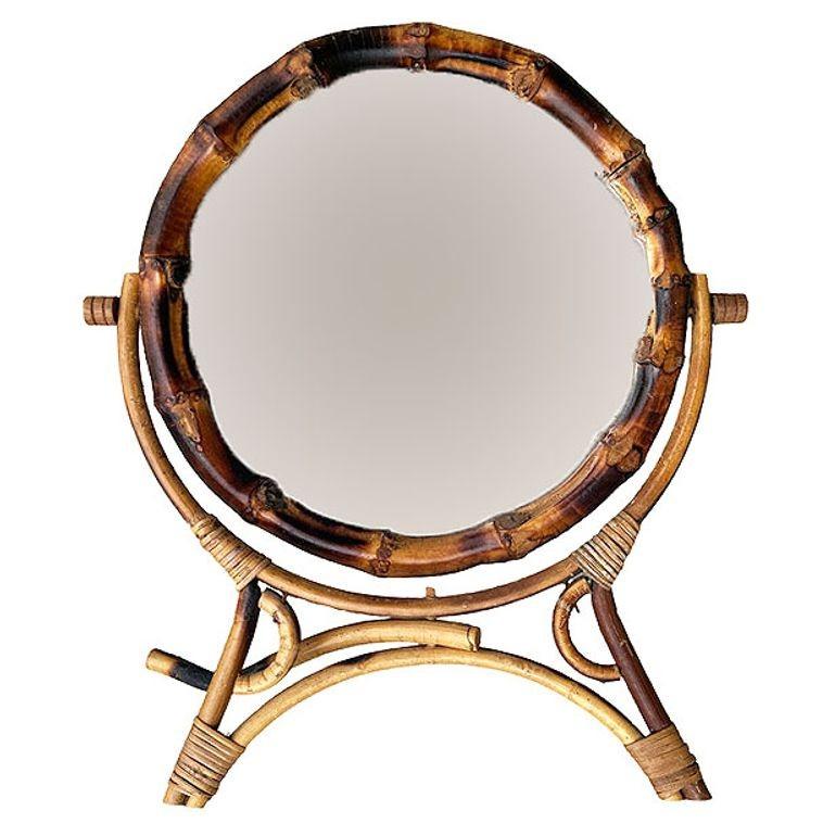 Anglais Aesthetic Movement English Round Tiger Bamboo Table Vanity Mirror en vente