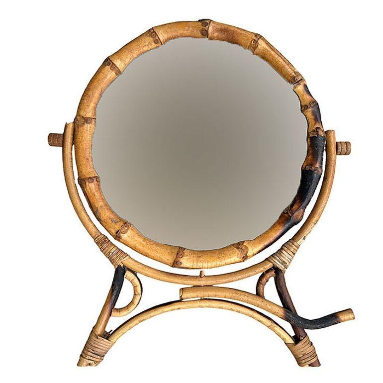 Début du 20ème siècle Aesthetic Movement English Round Tiger Bamboo Table Vanity Mirror en vente