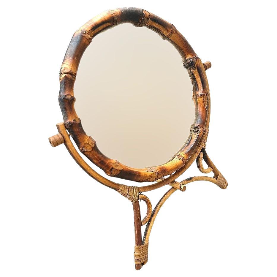 Aesthetic Movement English Round Tiger Bamboo Table Vanity Mirror