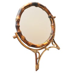 Aesthetic Movement English Round Tiger Bamboo Table Vanity Mirror
