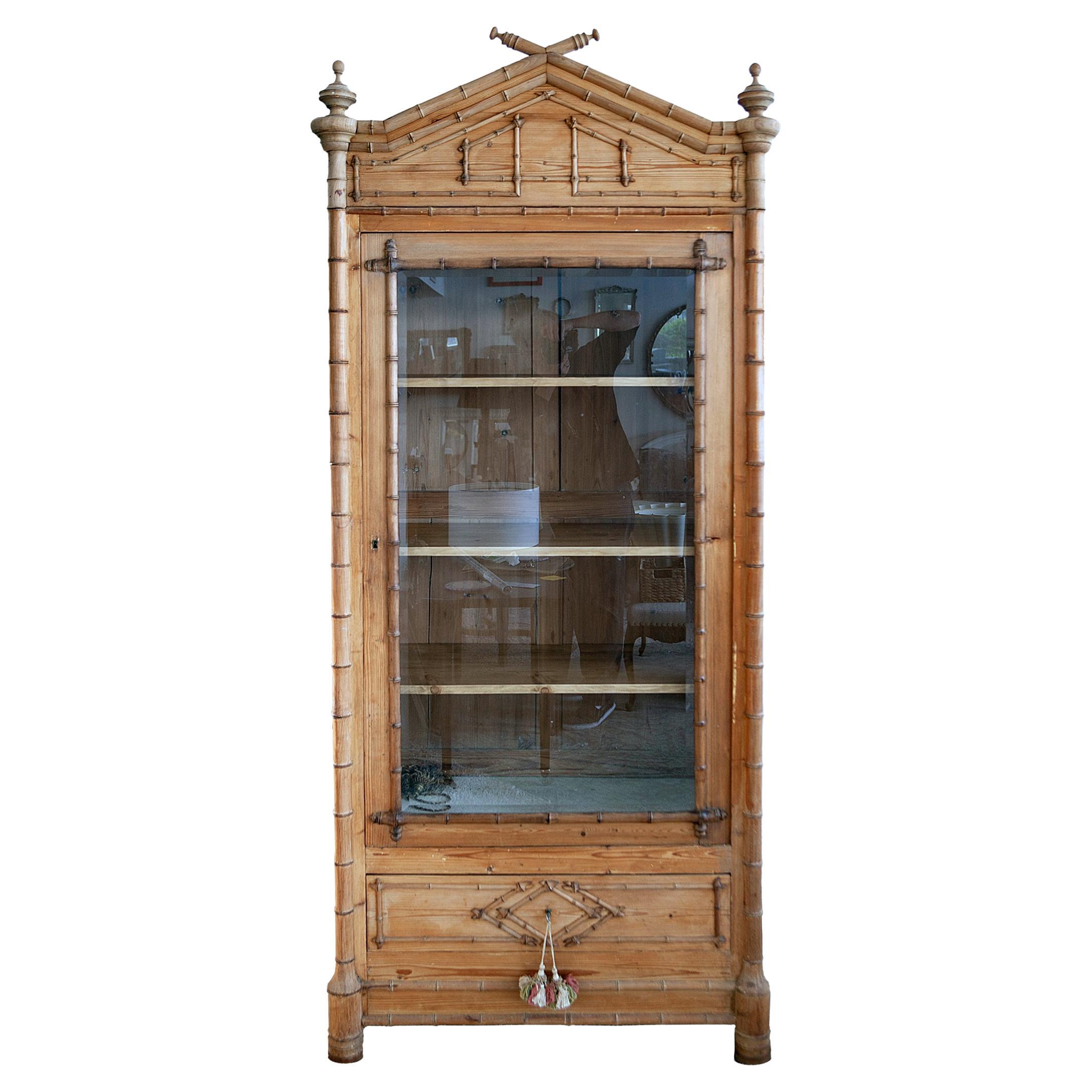 Aesthetic Movement French Faux Bamboo Armoire/ Beveled Glass Door