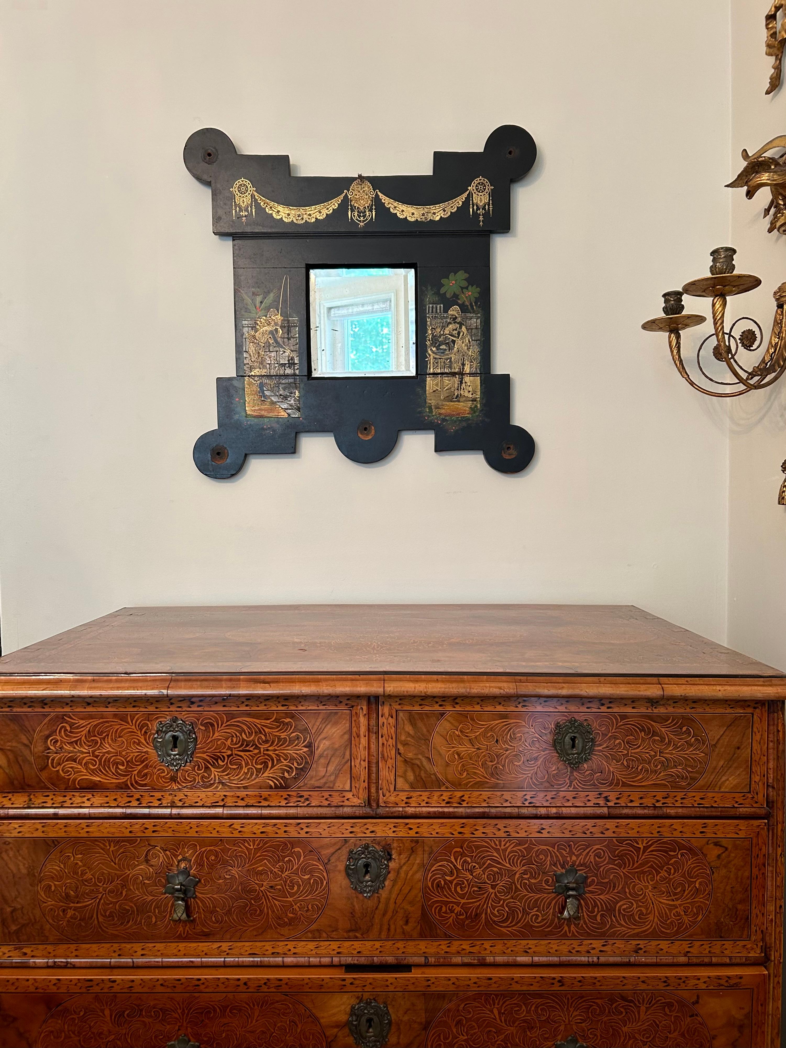 Espejo de Pared, Ebonizado y Dorado Decorado, Siglo XIX Madera en venta