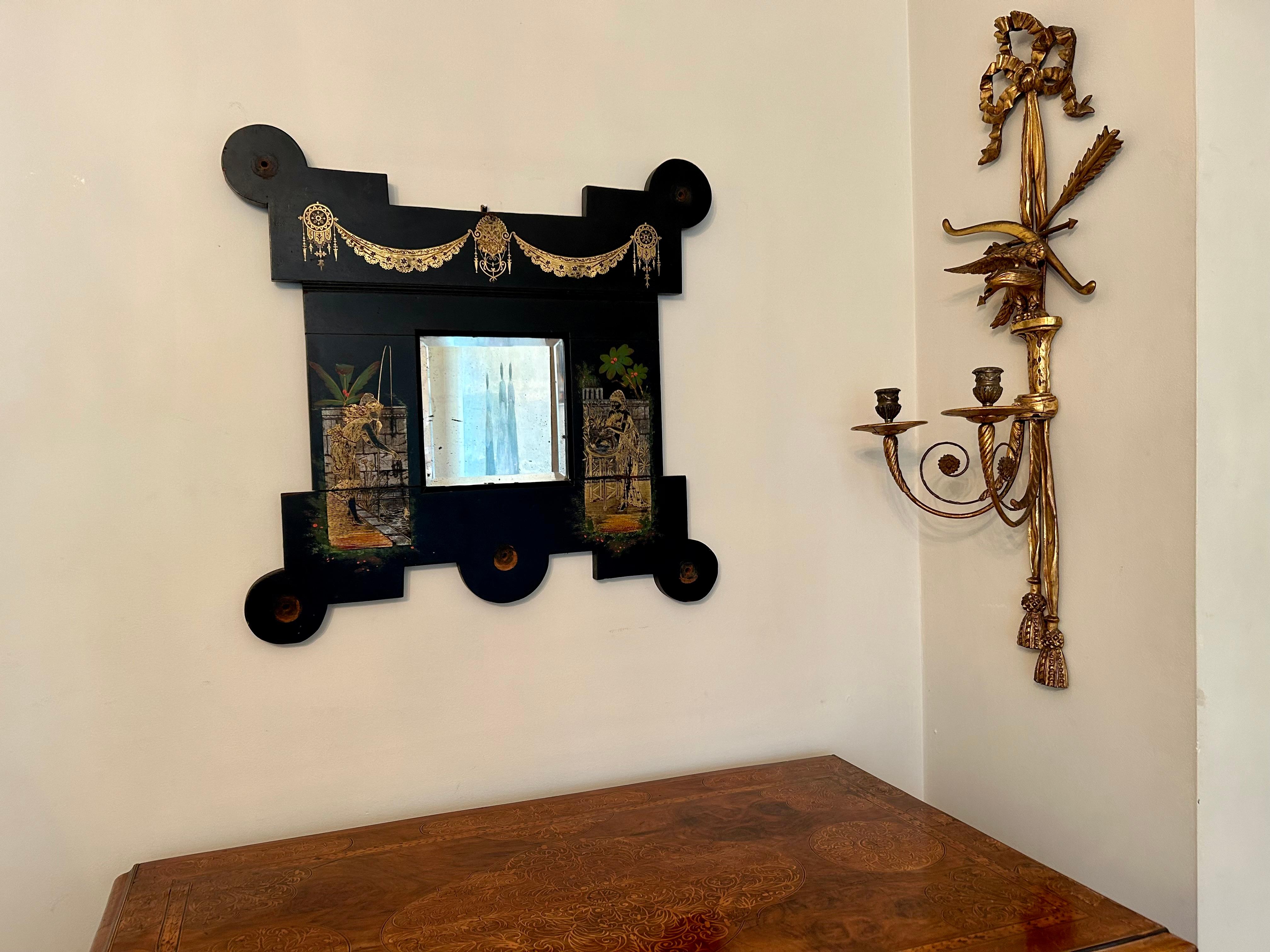 Espejo de Pared, Ebonizado y Dorado Decorado, Siglo XIX en venta 1