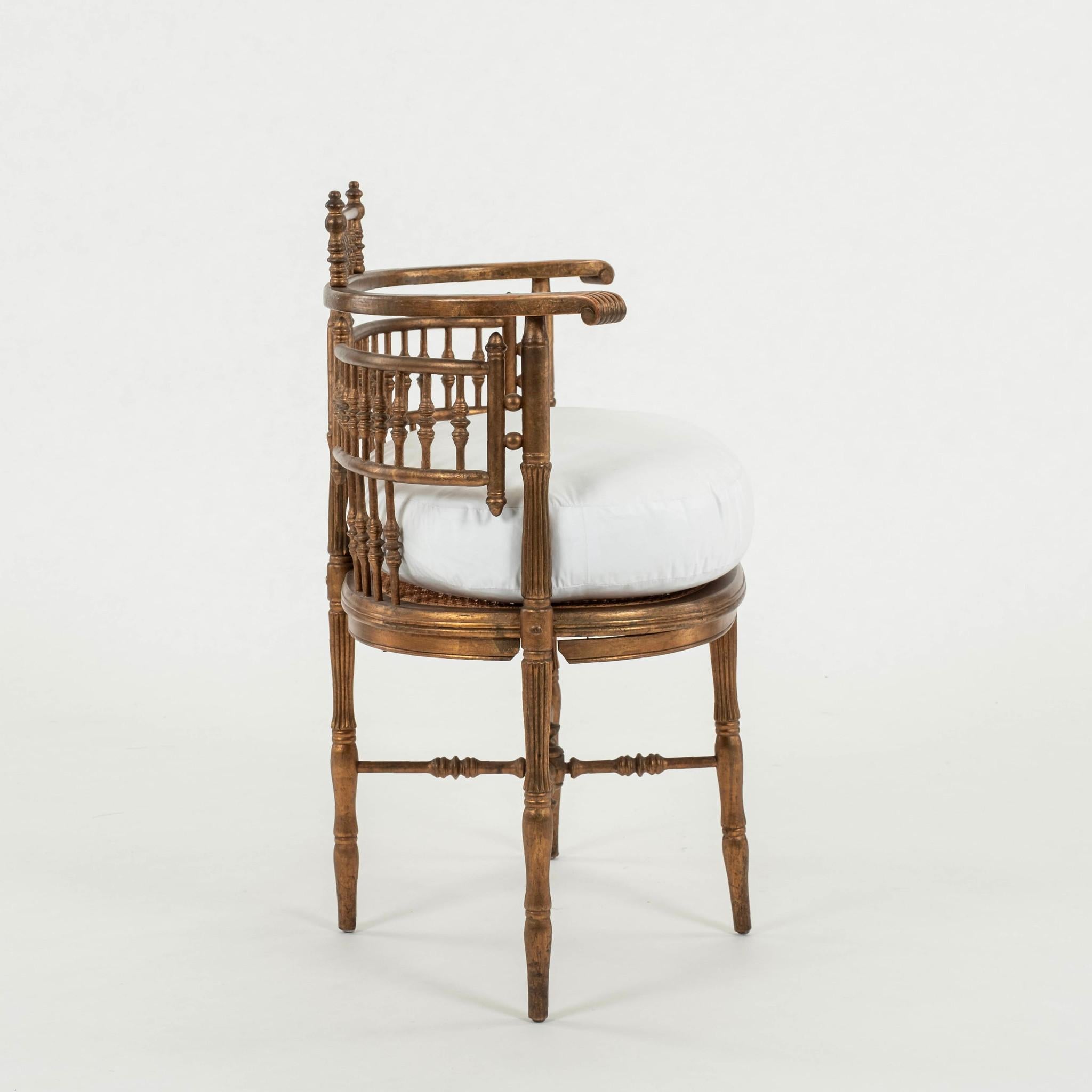 Napoleon III Aesthetic Movement Gold Giltwood Cane Arm Chair For Sale