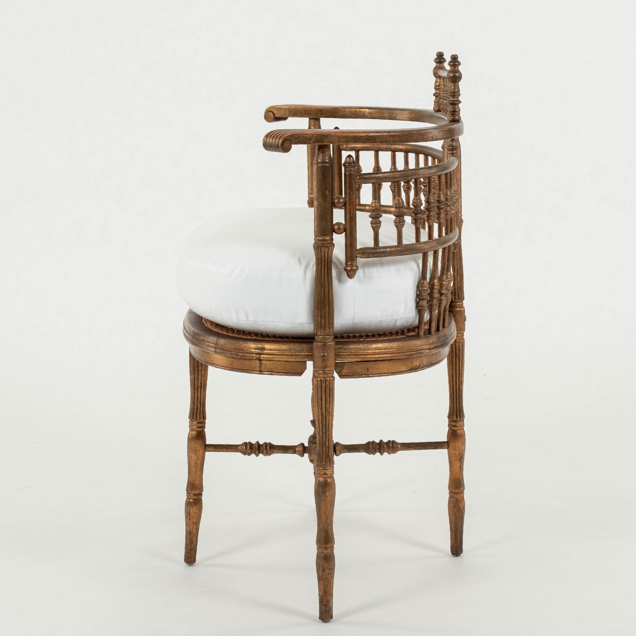 Aesthetic Movement Gold Giltwood Cane Arm Chair In Good Condition For Sale In Houston, TX
