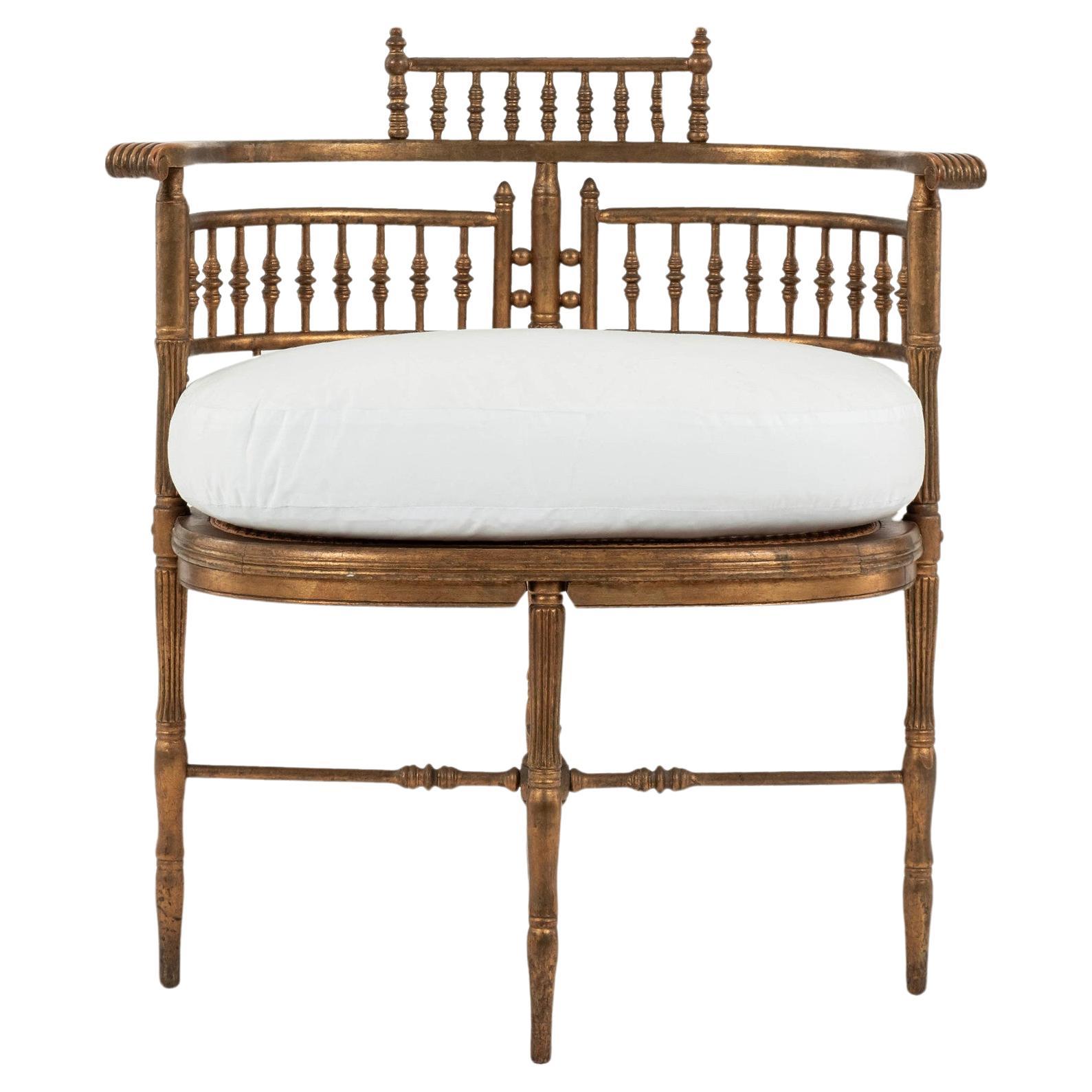 Aesthetic Movement Gold Giltwood Cane Arm Chair For Sale